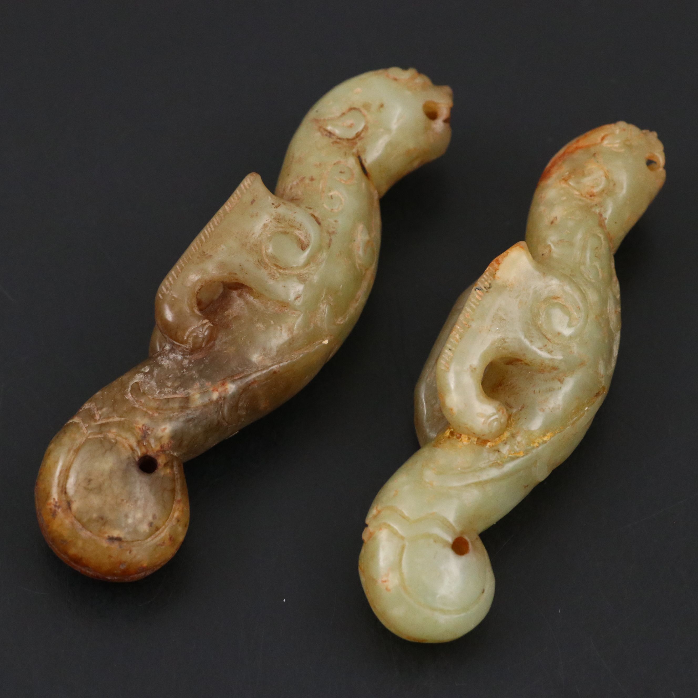Archaic Chinese Carved Jade Zhulong Dragons