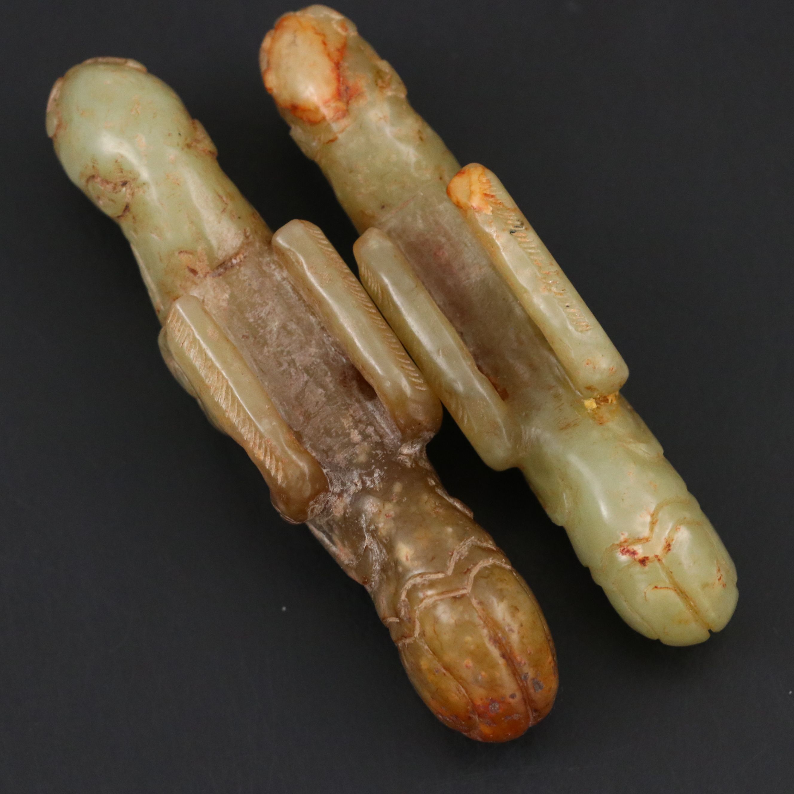 Archaic Chinese Carved Jade Zhulong Dragons