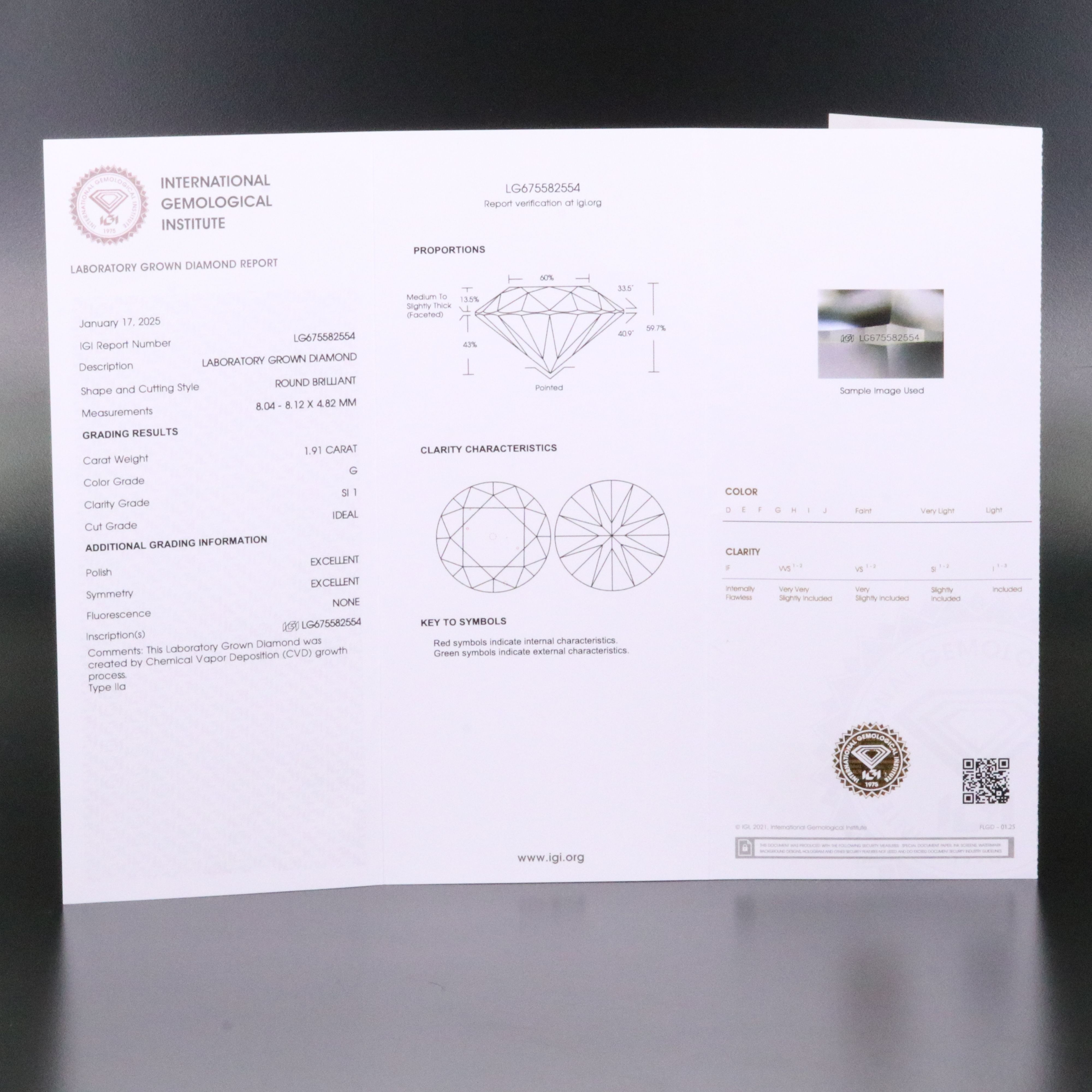 Loose 1.91 CT Lab Grown Diamond with IGI Report