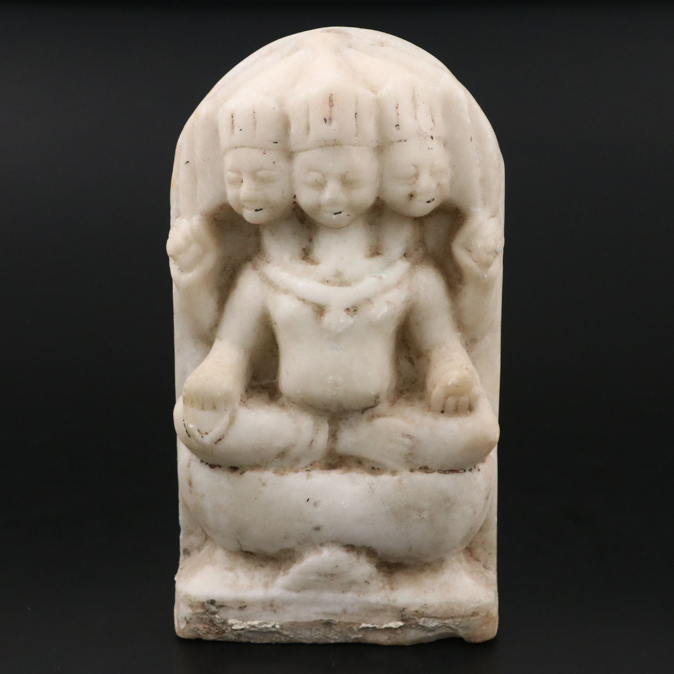 Antique Rajasthani Hindi Carved Marble Stele of Brahma, 19th Century