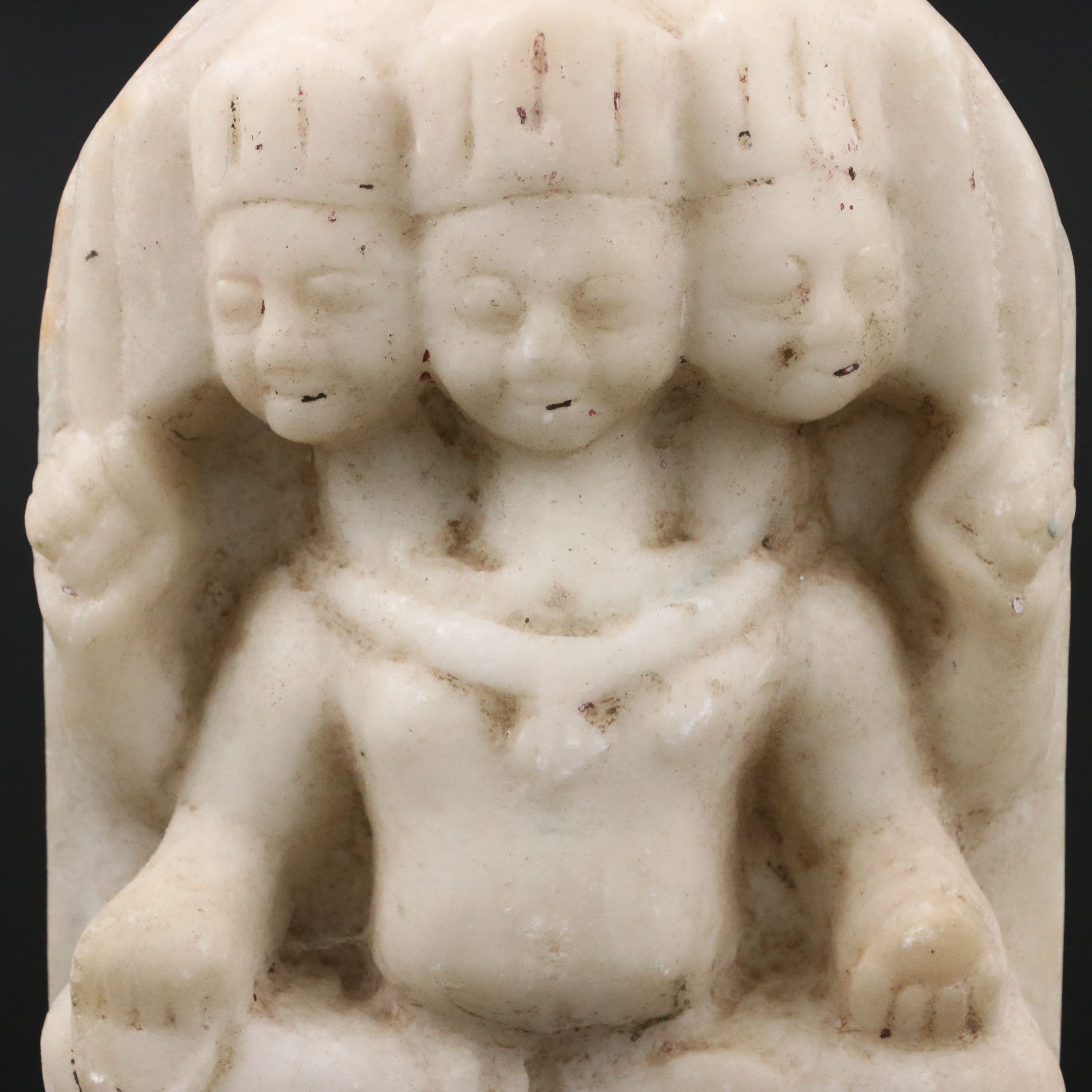 Antique Rajasthani Hindi Carved Marble Stele of Brahma, 19th Century