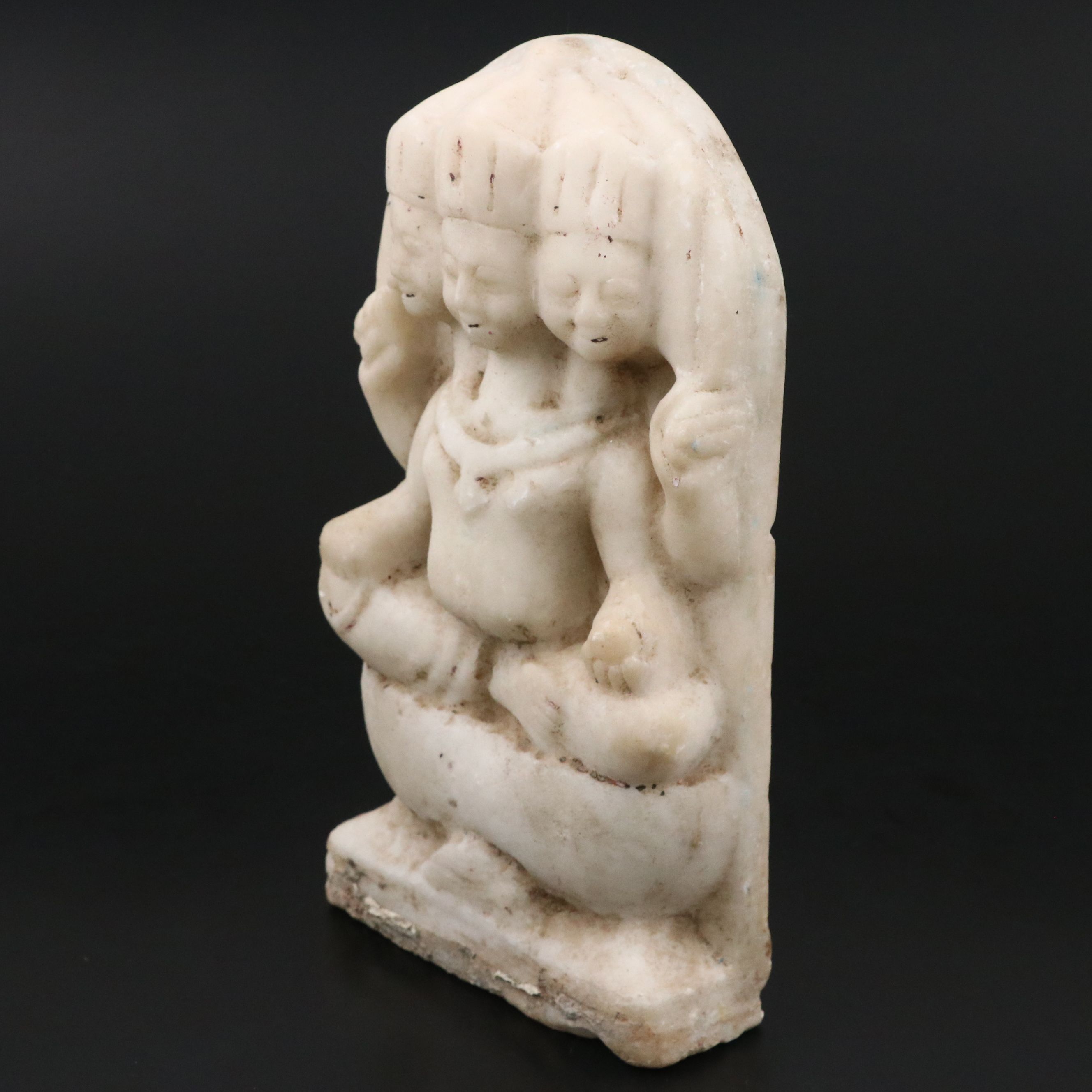 Antique Rajasthani Hindi Carved Marble Stele of Brahma, 19th Century