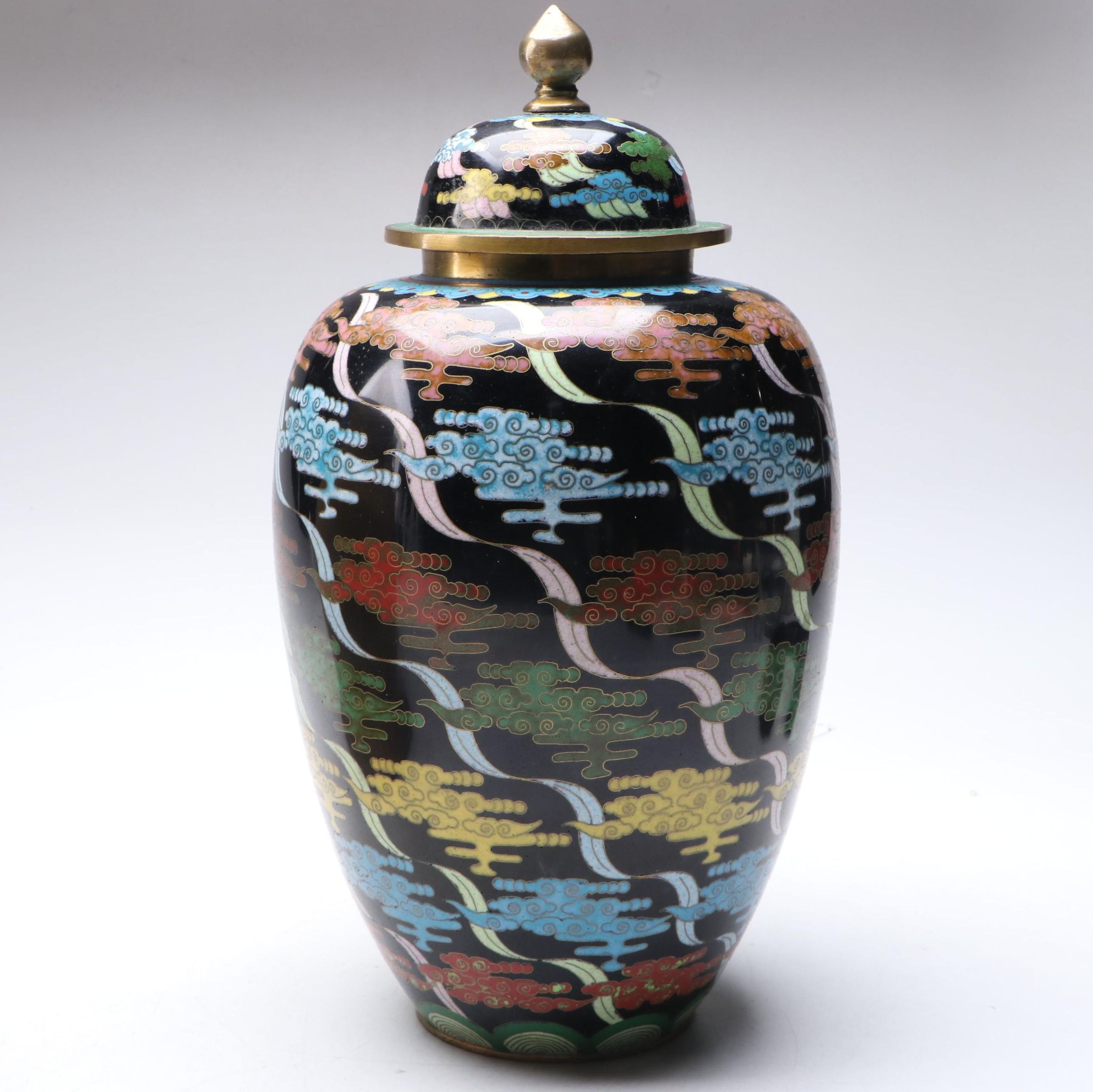 Chinese Cloud Cloisonné Lidded Urn