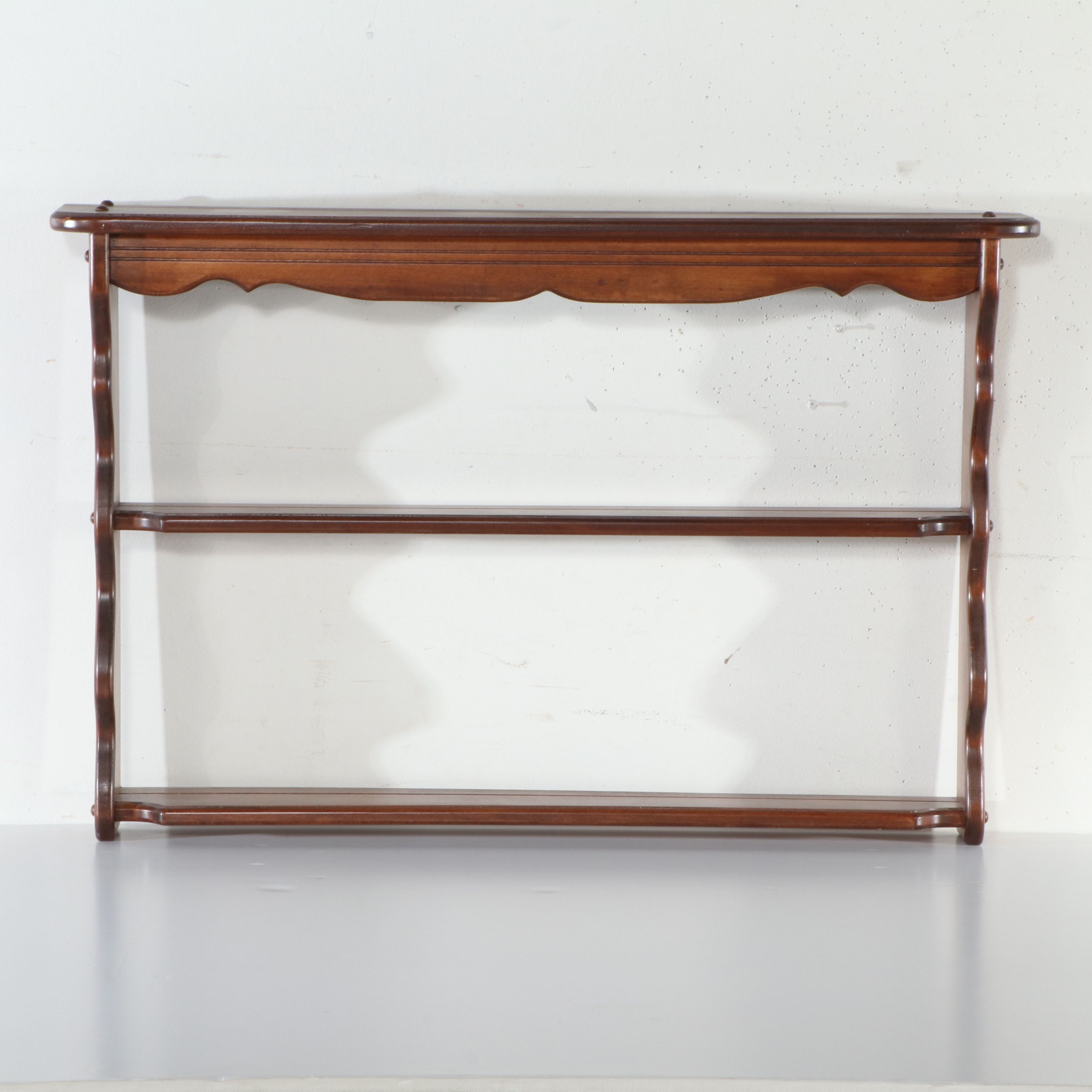 Colonial Style Walnut Wall Hanging Shelf, Mid to Late 20th Century