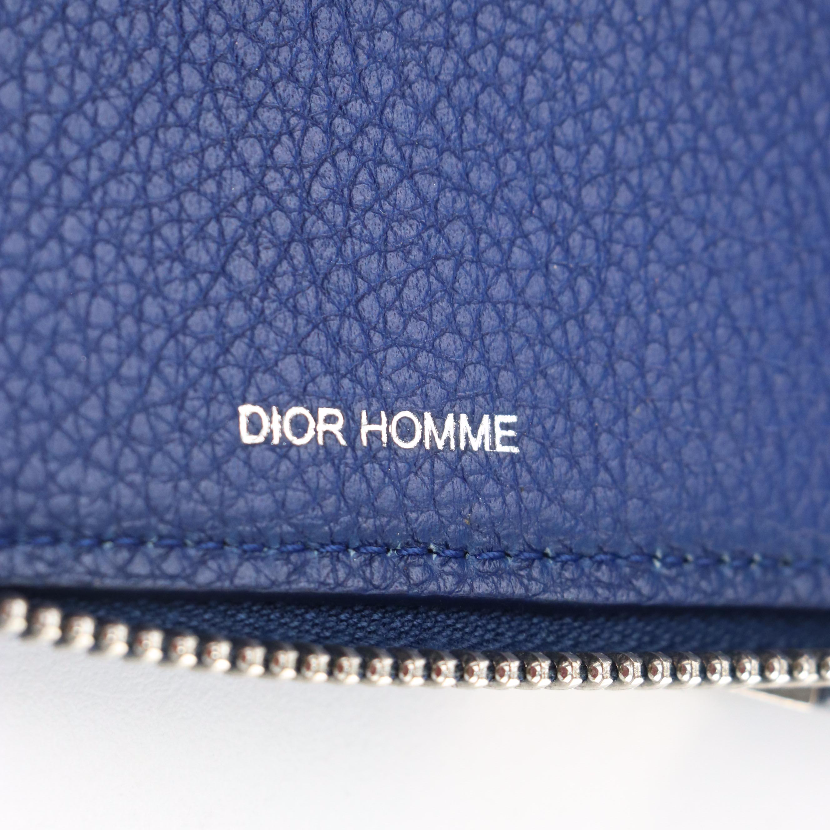 Dior Homme Blue Grained Leather Double Zip Wristlet Wallet