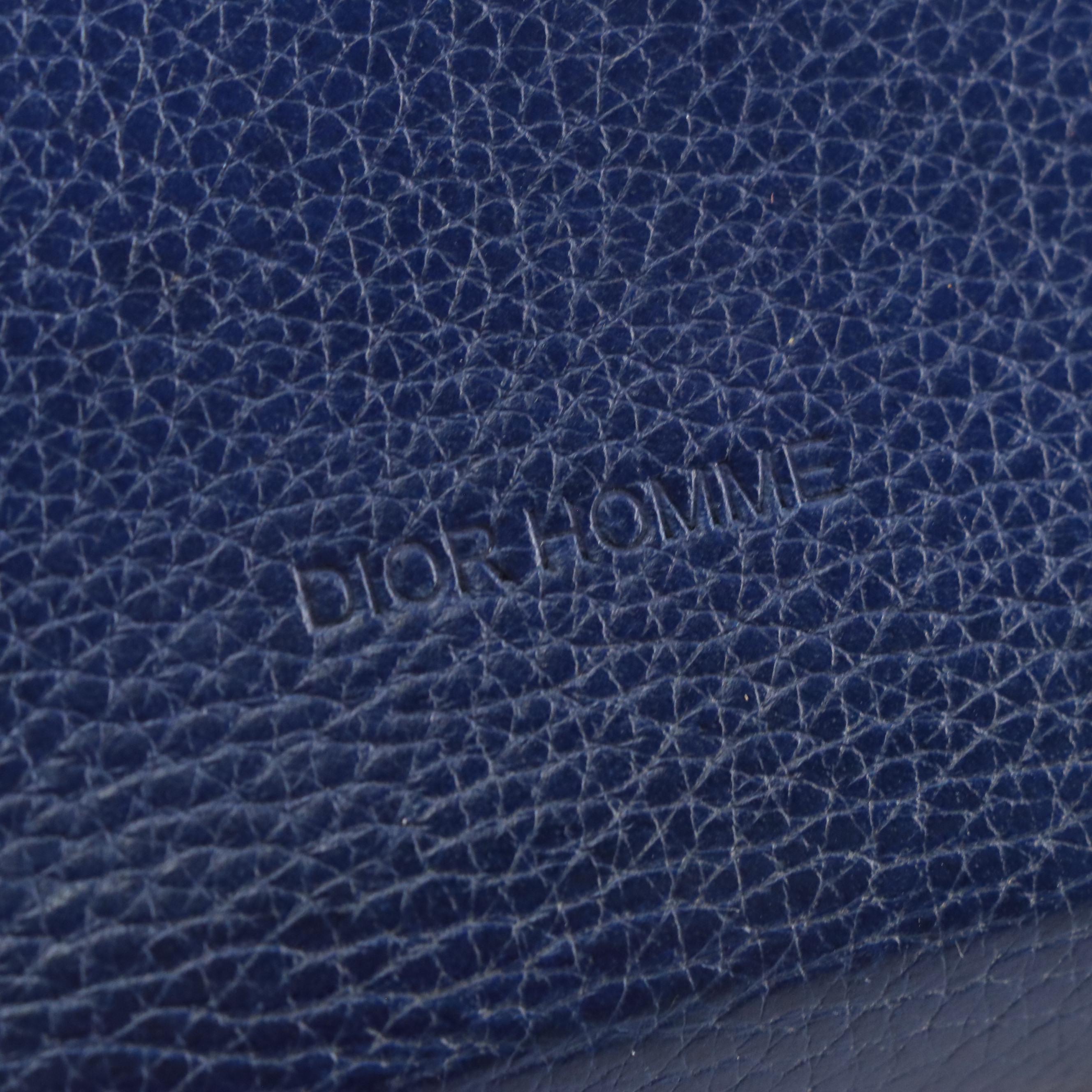 Dior Homme Blue Grained Leather Double Zip Wristlet Wallet