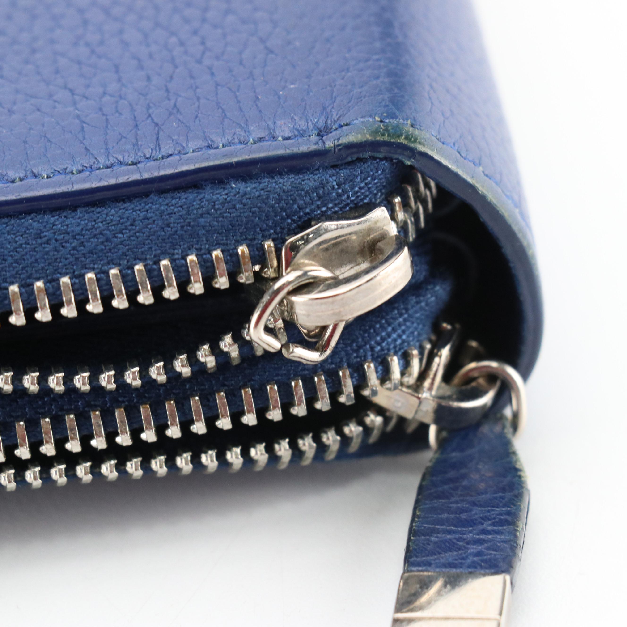 Dior Homme Blue Grained Leather Double Zip Wristlet Wallet