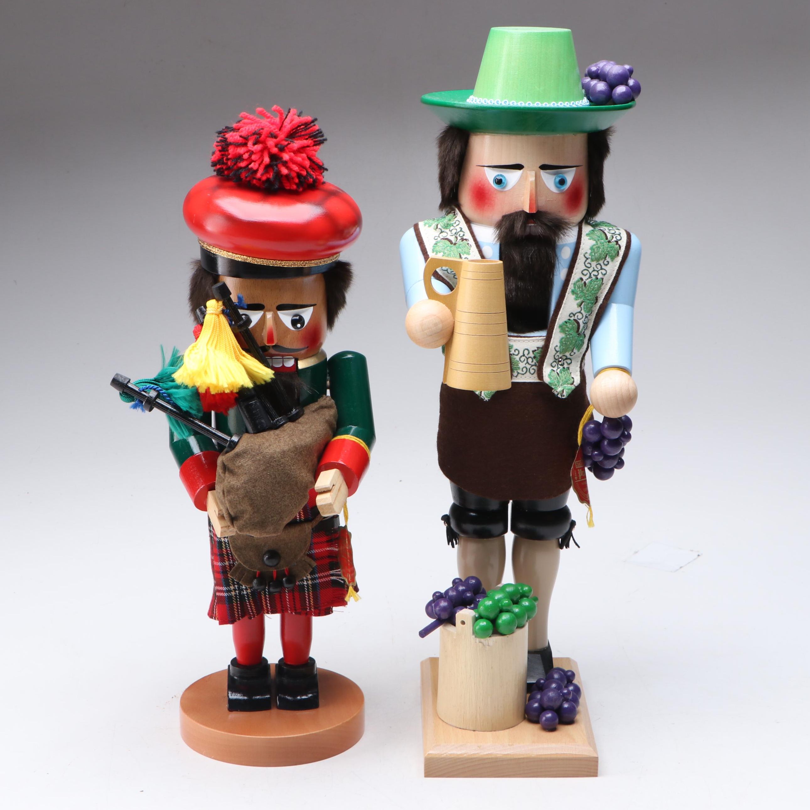 Steinbach Wine Maker and Bagpipe Player Wood Nutcrackers