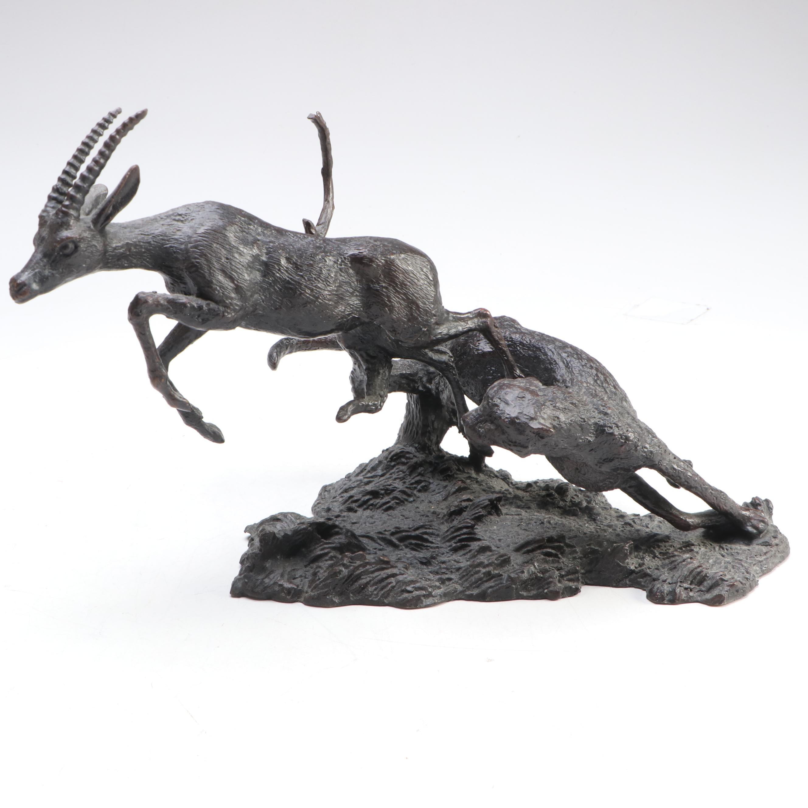 Gorham "Cheetah and Gazelle" Bronze Sculpture, Late 20th Century