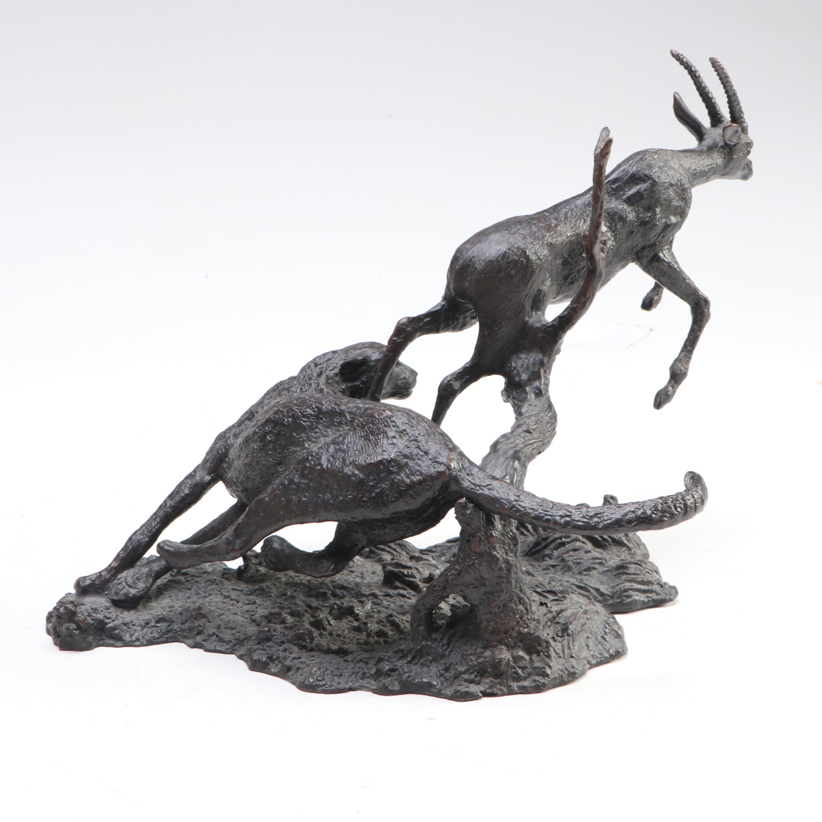Gorham "Cheetah and Gazelle" Bronze Sculpture, Late 20th Century