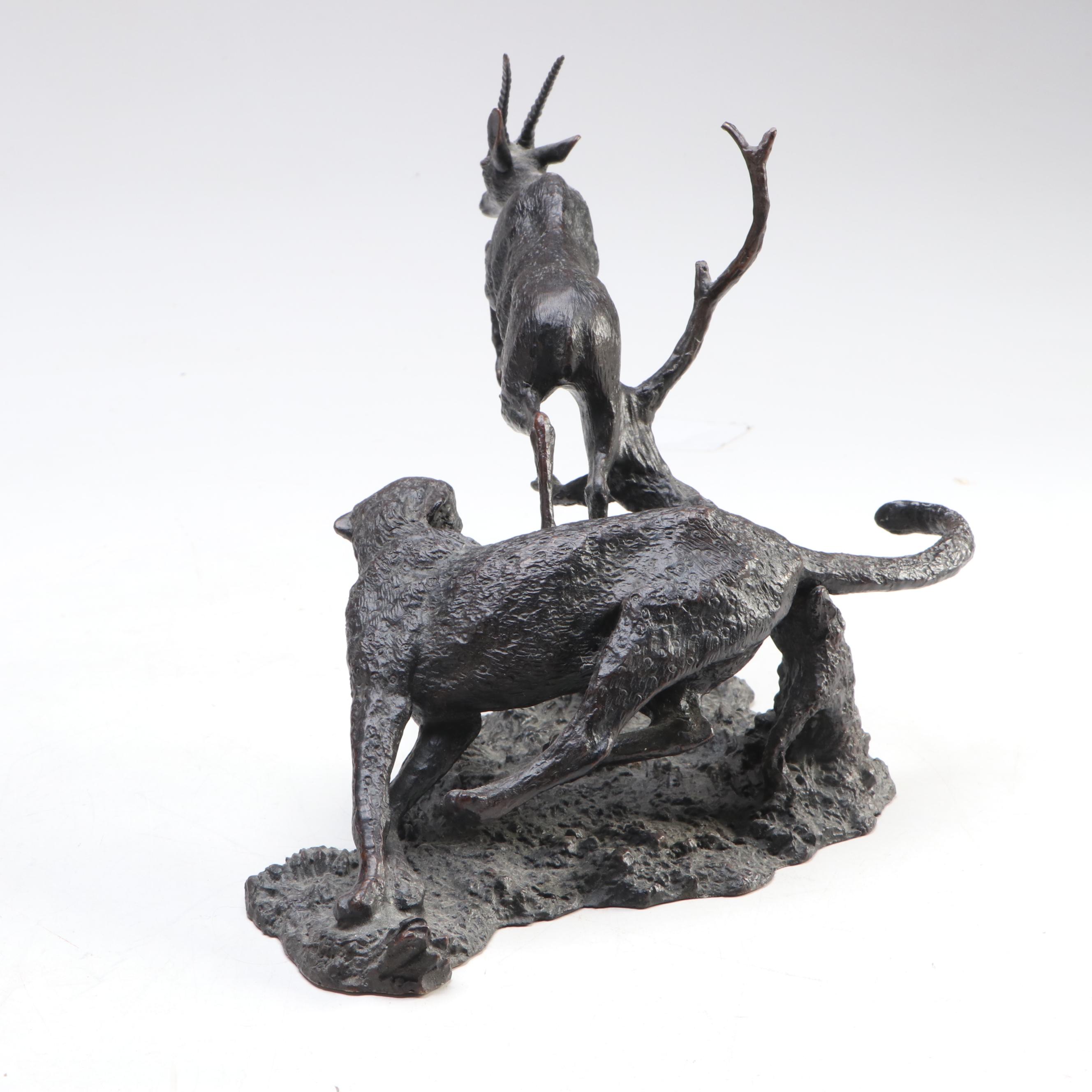 Gorham "Cheetah and Gazelle" Bronze Sculpture, Late 20th Century
