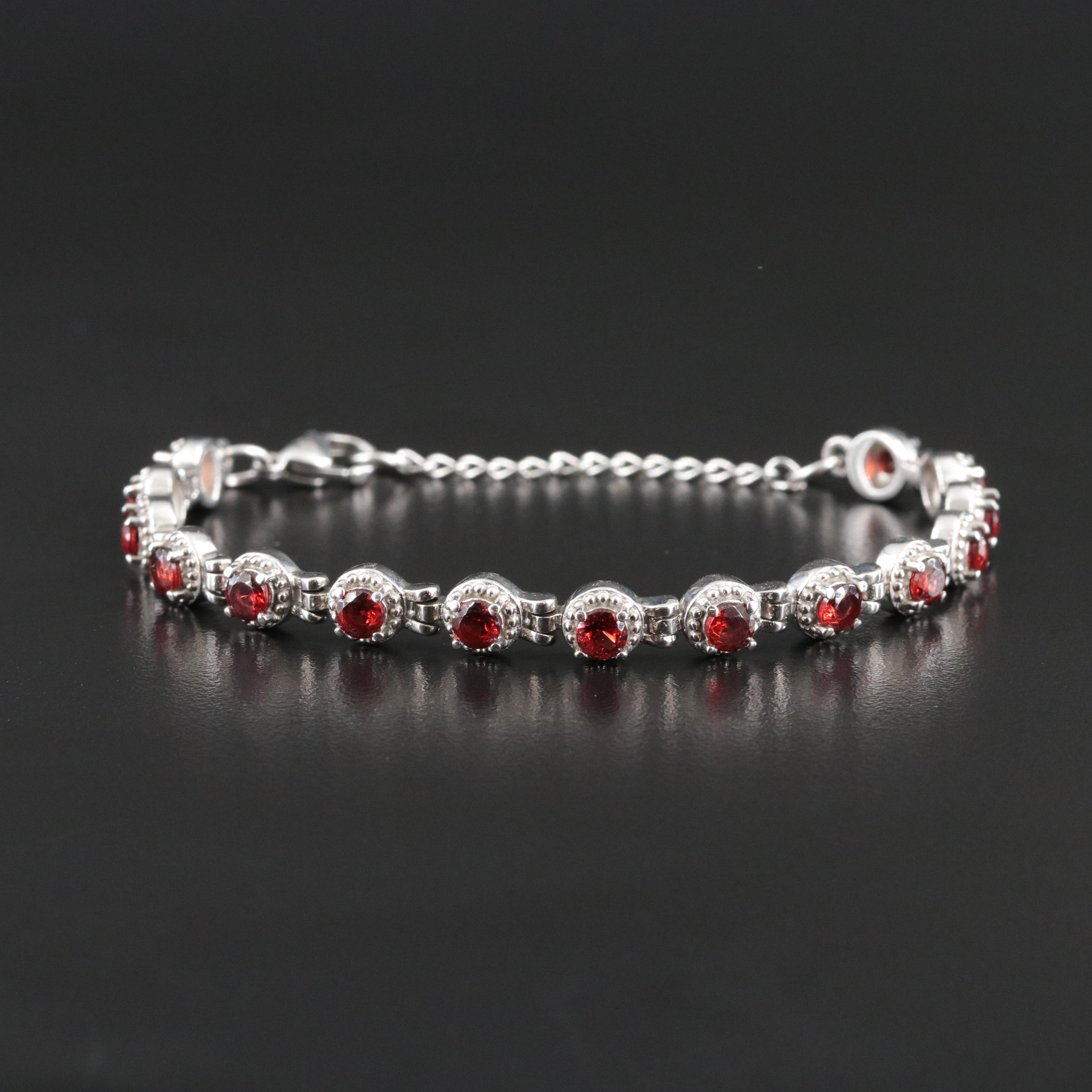 Stainless Steel Garnet Link Bracelet