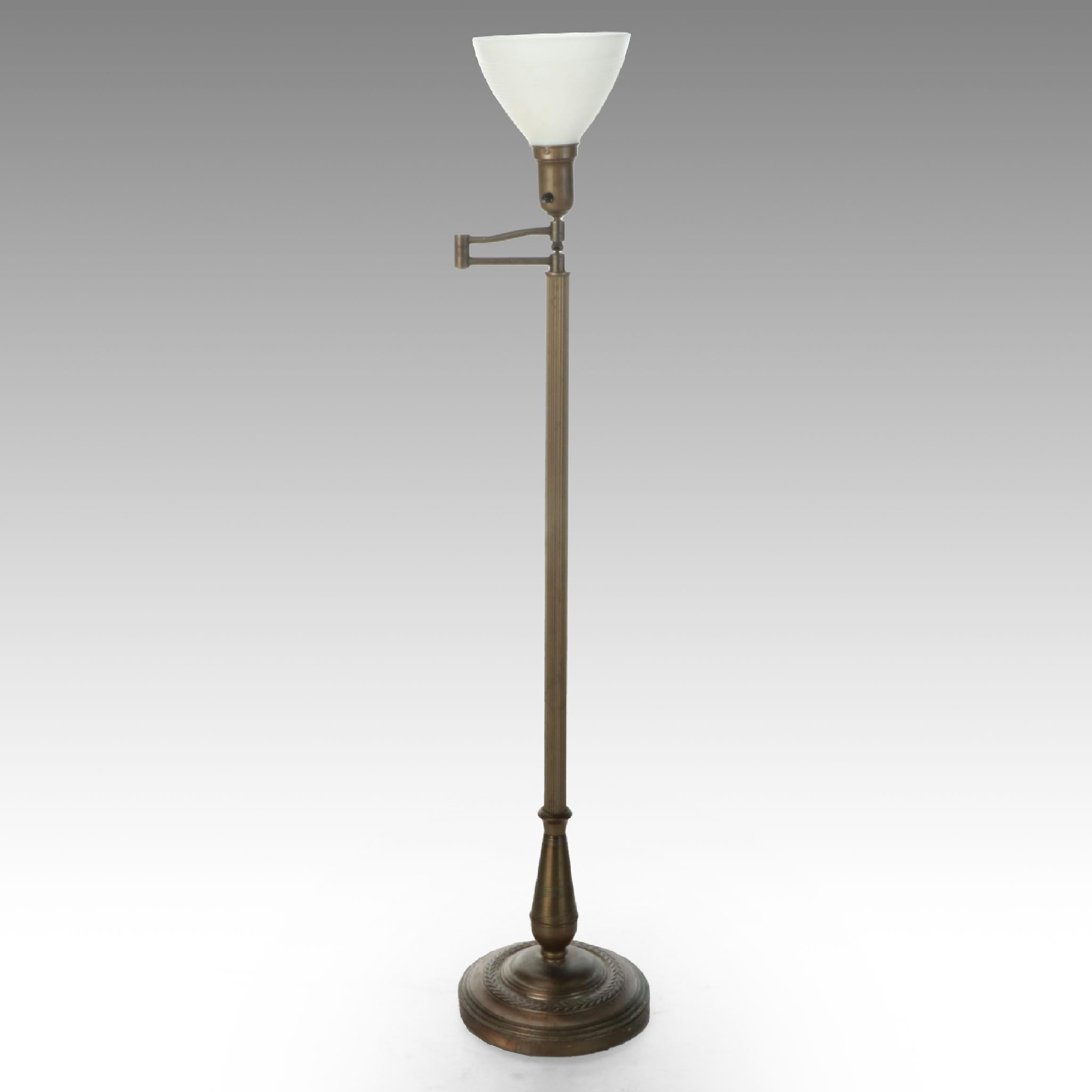 Neoclassical Style Swing Arm Floor Lamp with Milk Glass Torchère Shade