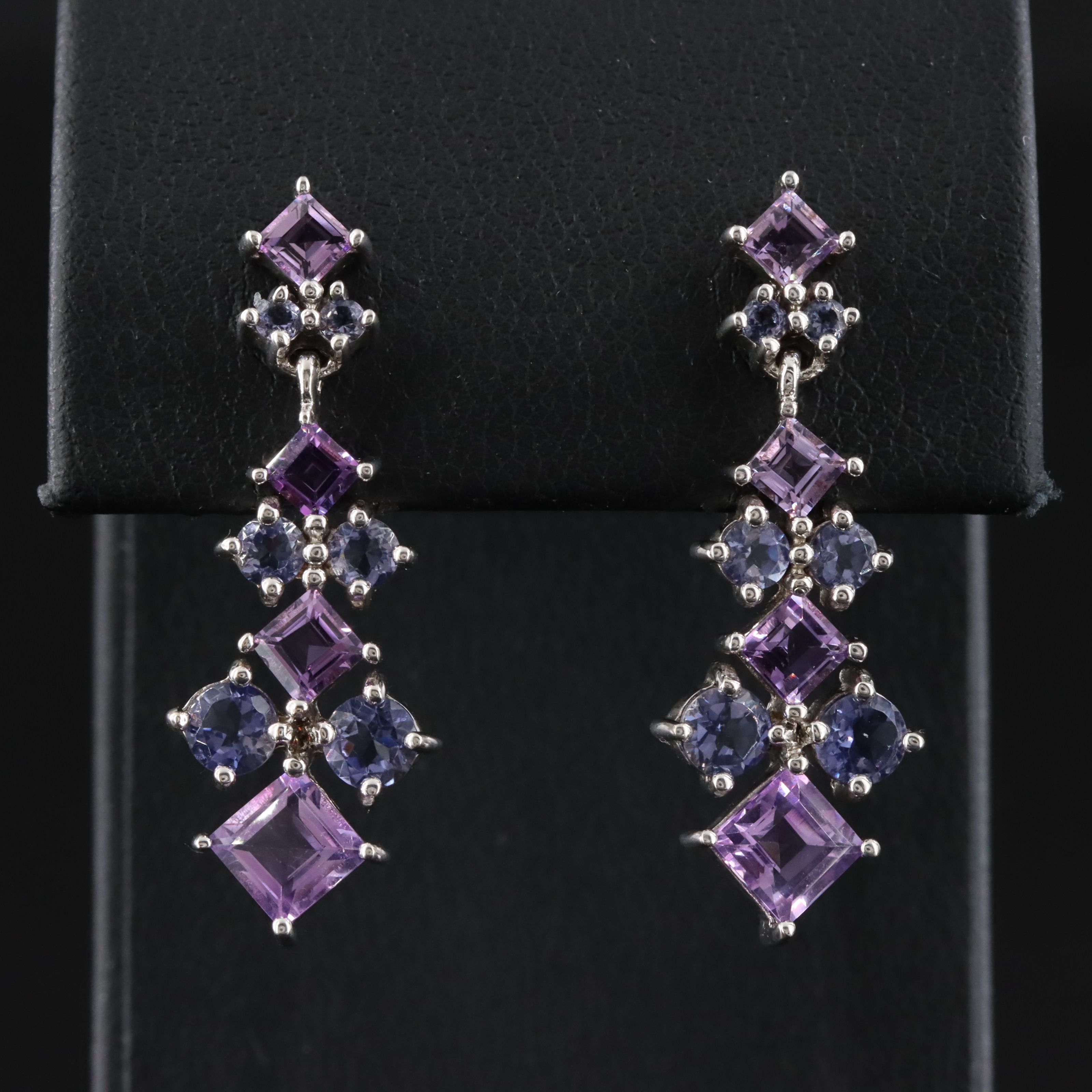 Sterling Amethyst and Iolite Drop Earrings
