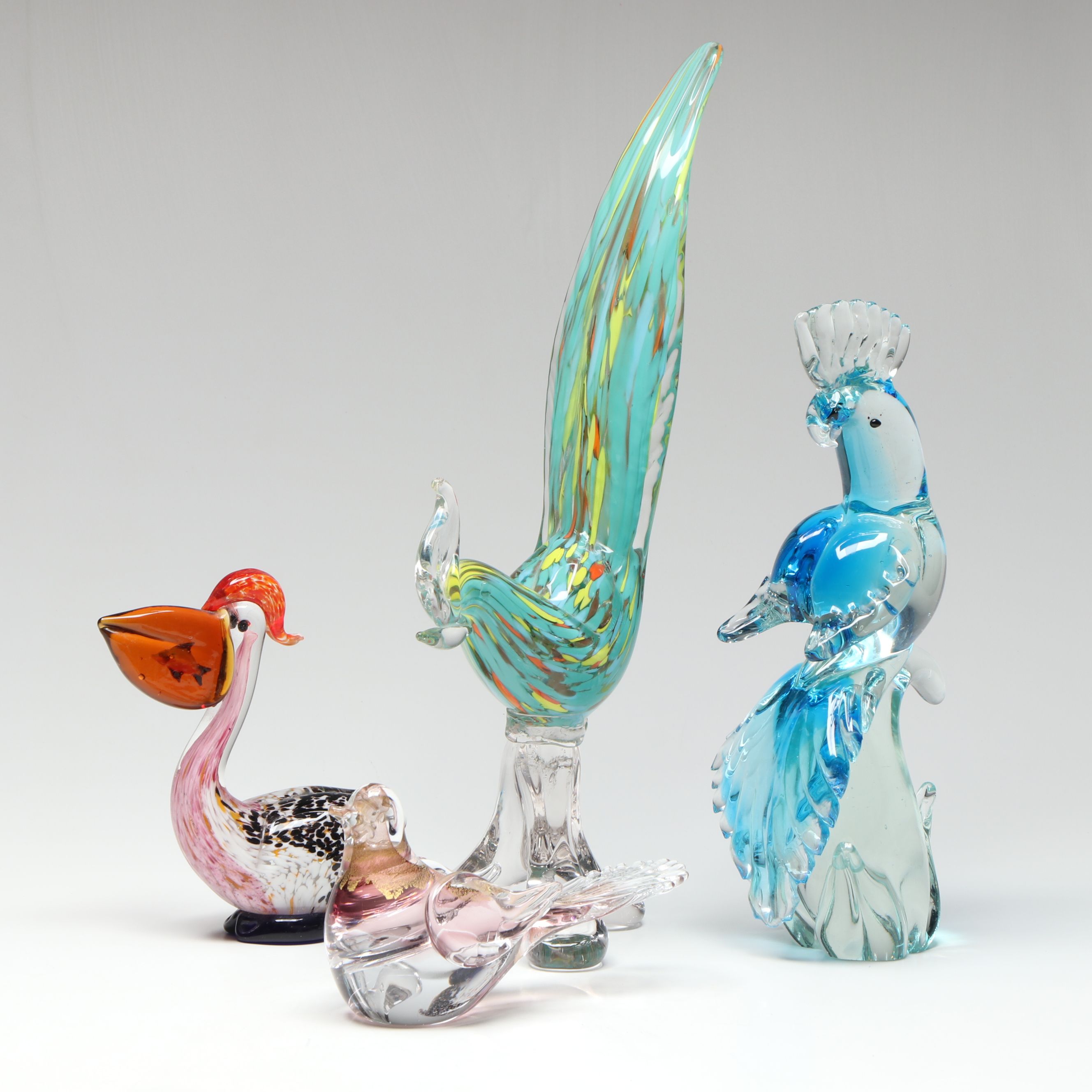 Art Glass Multicolor Bird Figurines