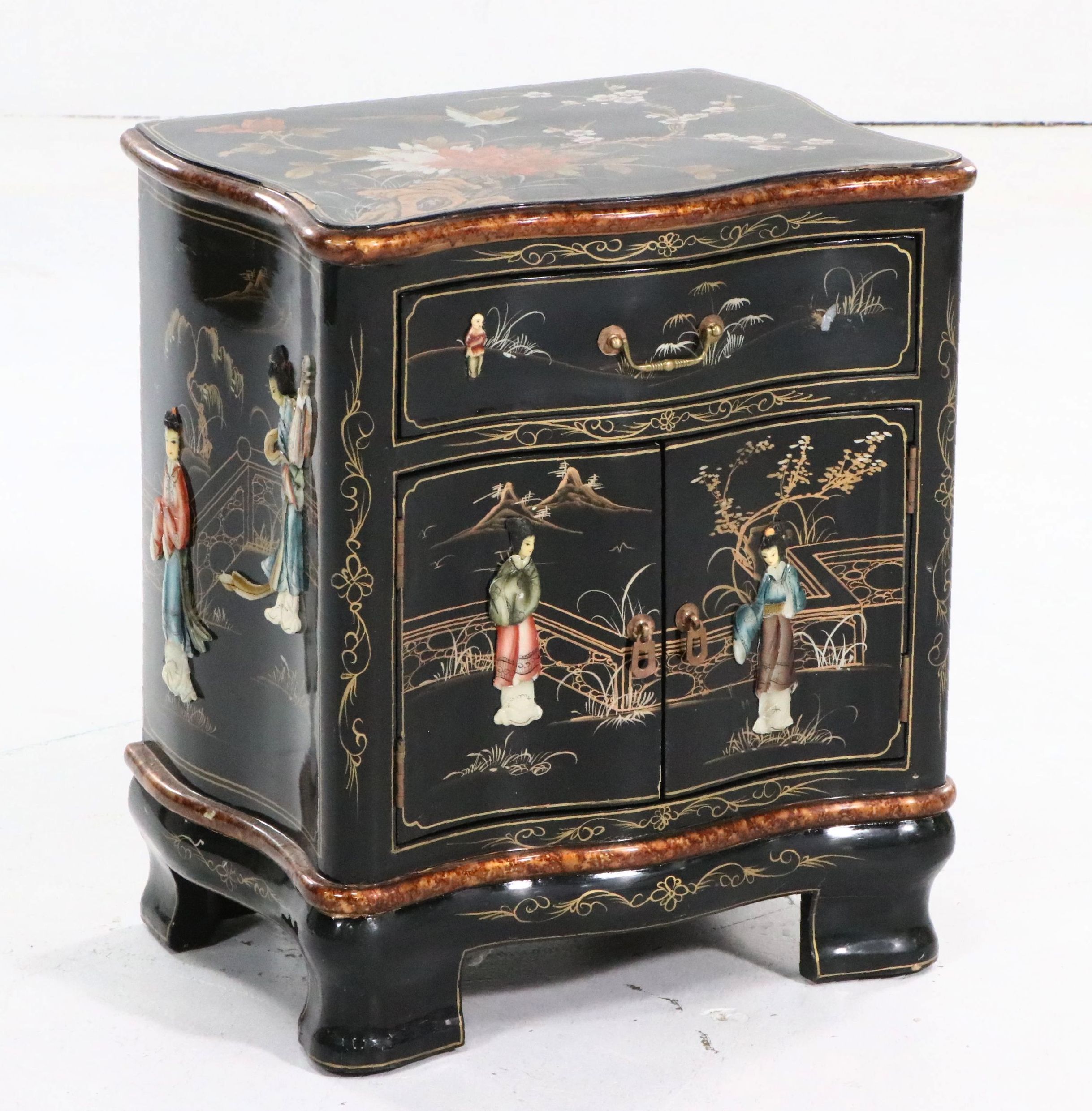 Chinese Embellished and Lacquered Wood Commode, Late 20th Century