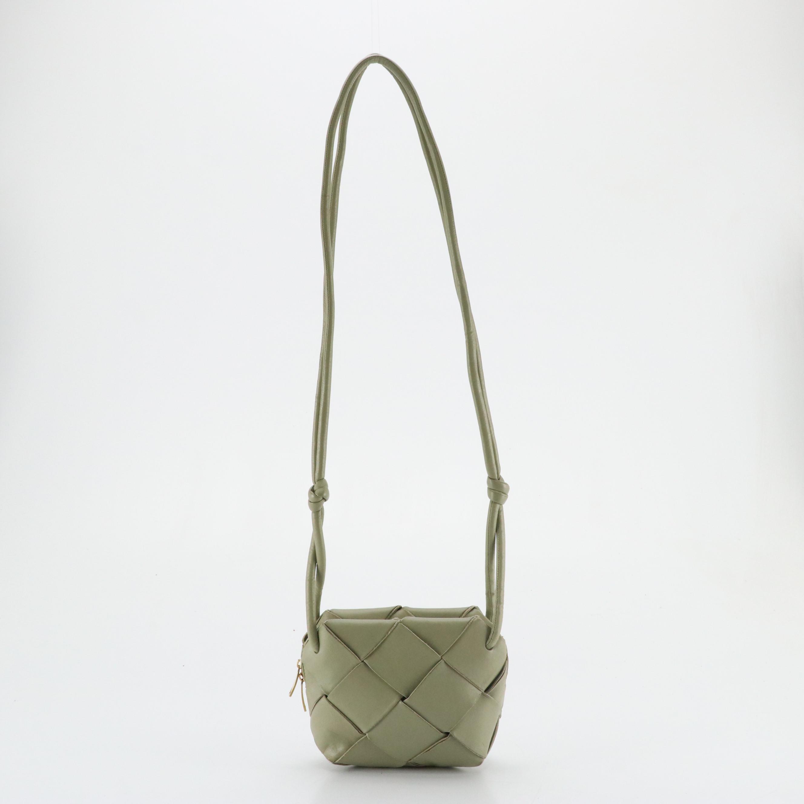 Bottega Veneta Mini Cassette Box Bag in Sage Green Maxi Intrecciato Leather