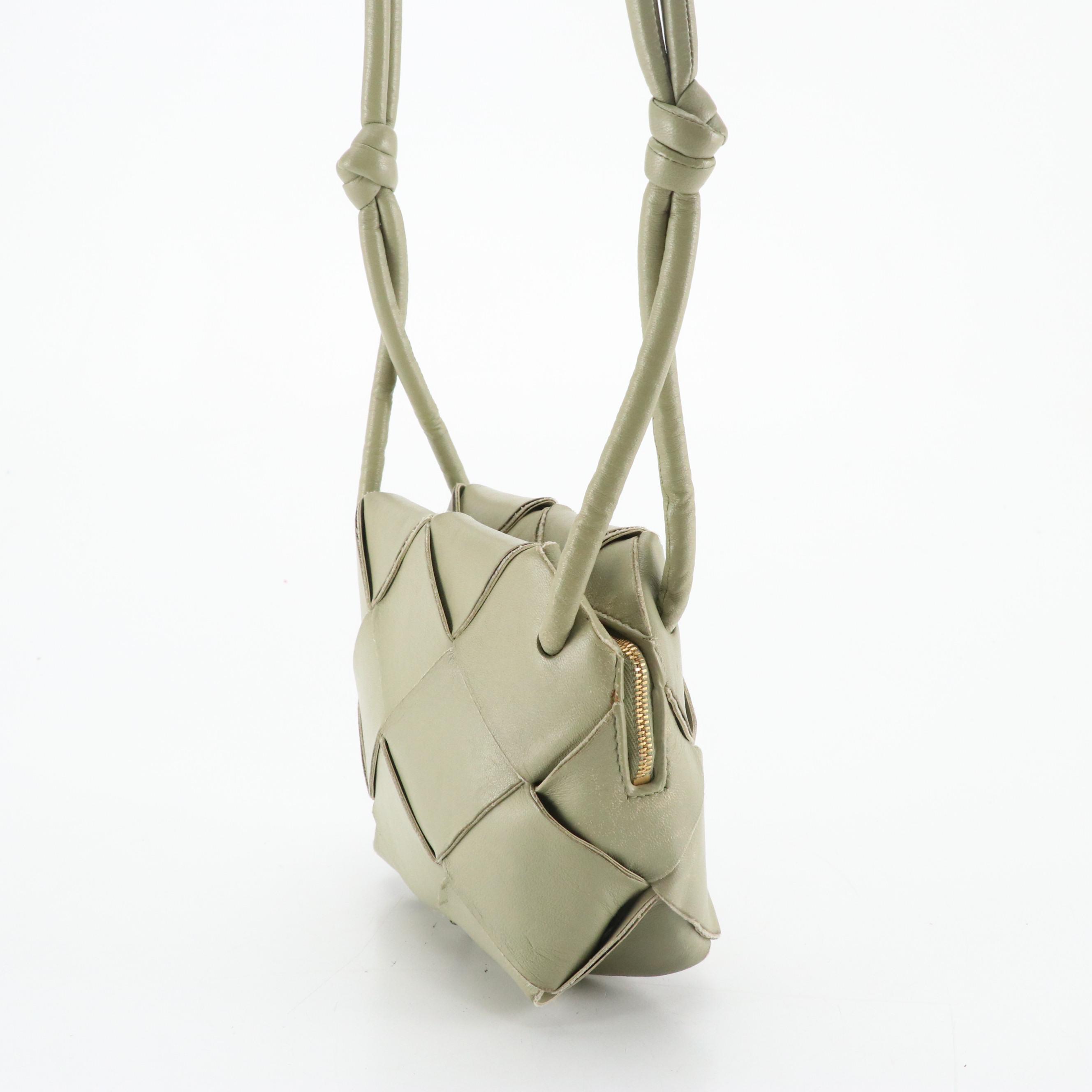 Bottega Veneta Mini Cassette Box Bag in Sage Green Maxi Intrecciato Leather