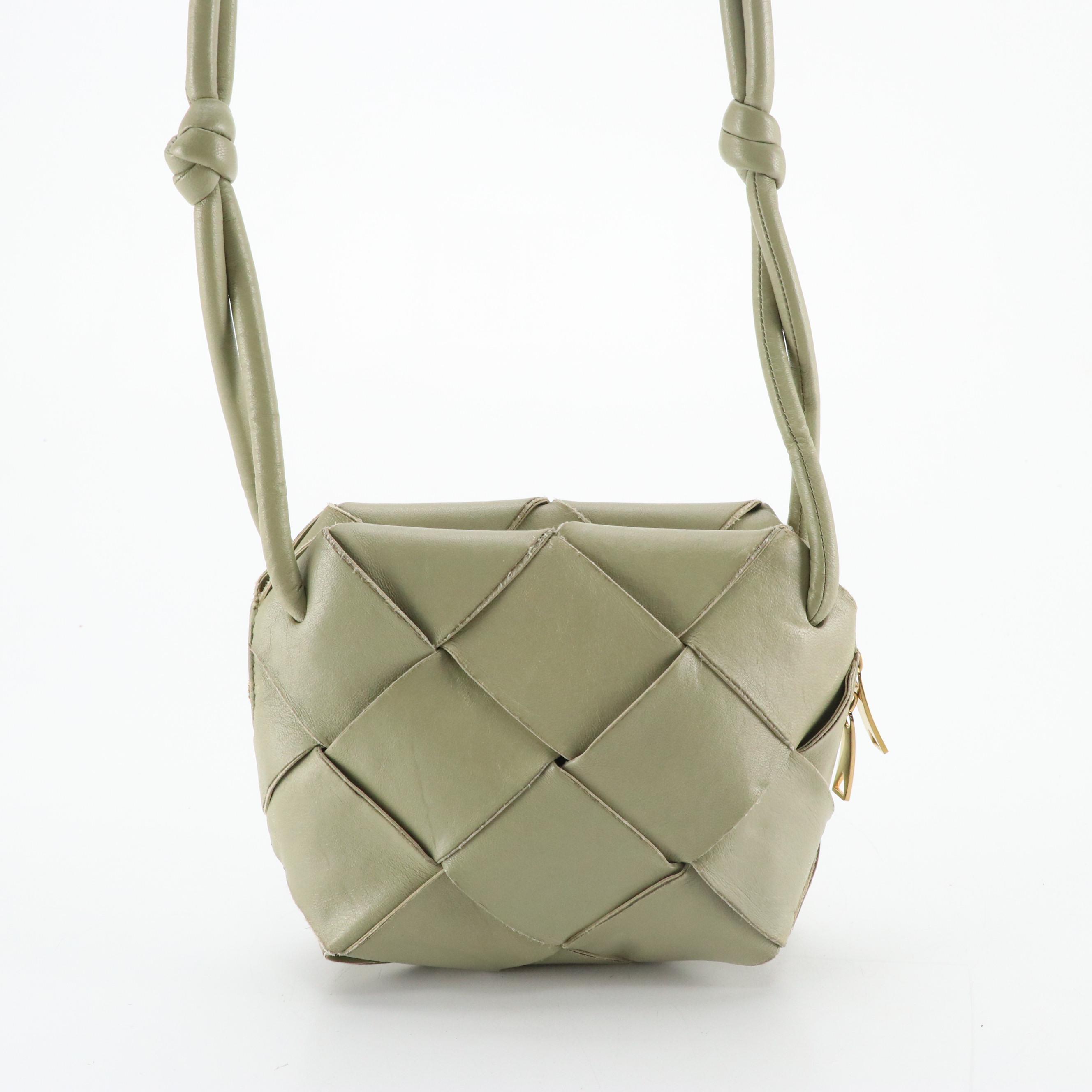 Bottega Veneta Mini Cassette Box Bag in Sage Green Maxi Intrecciato Leather