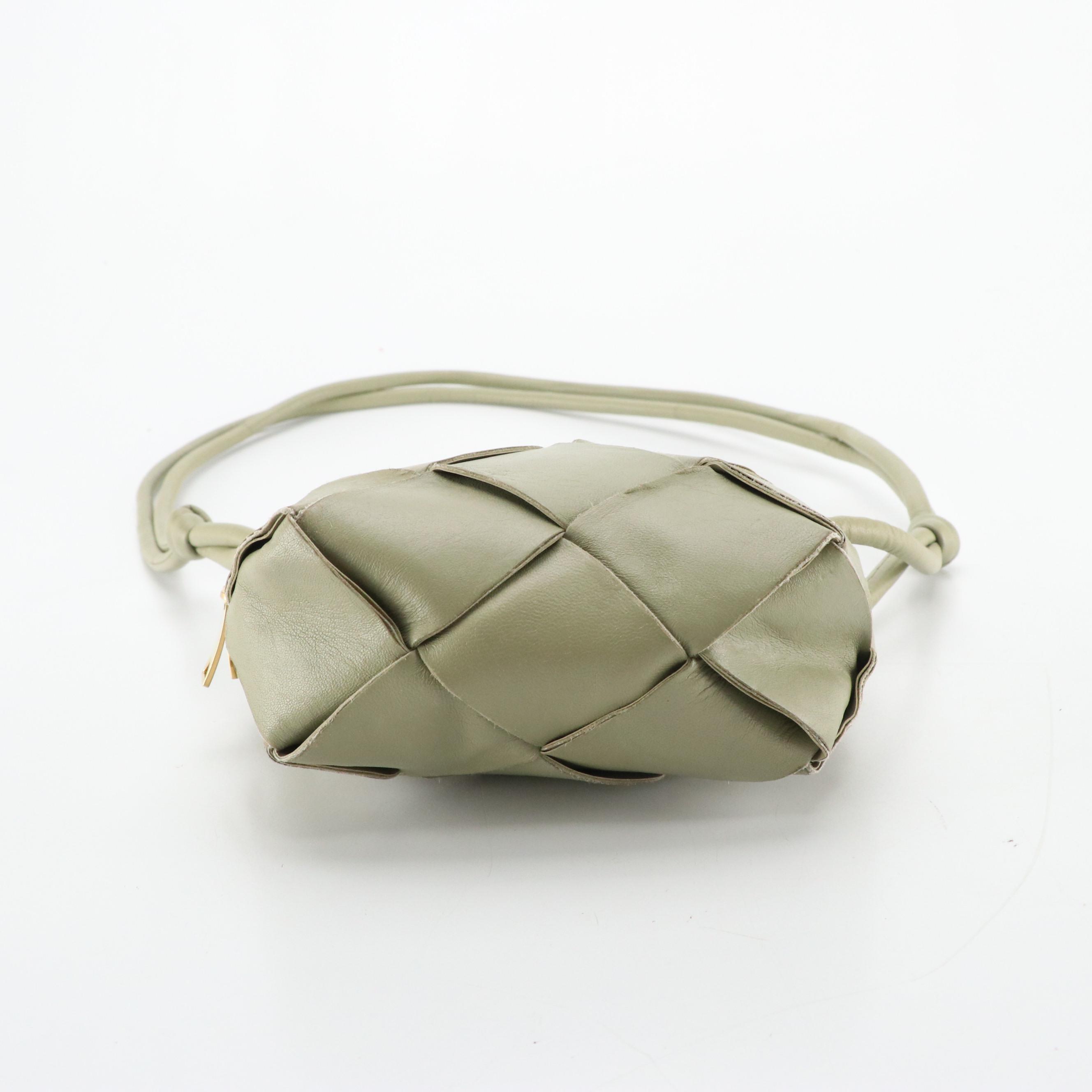 Bottega Veneta Mini Cassette Box Bag in Sage Green Maxi Intrecciato Leather