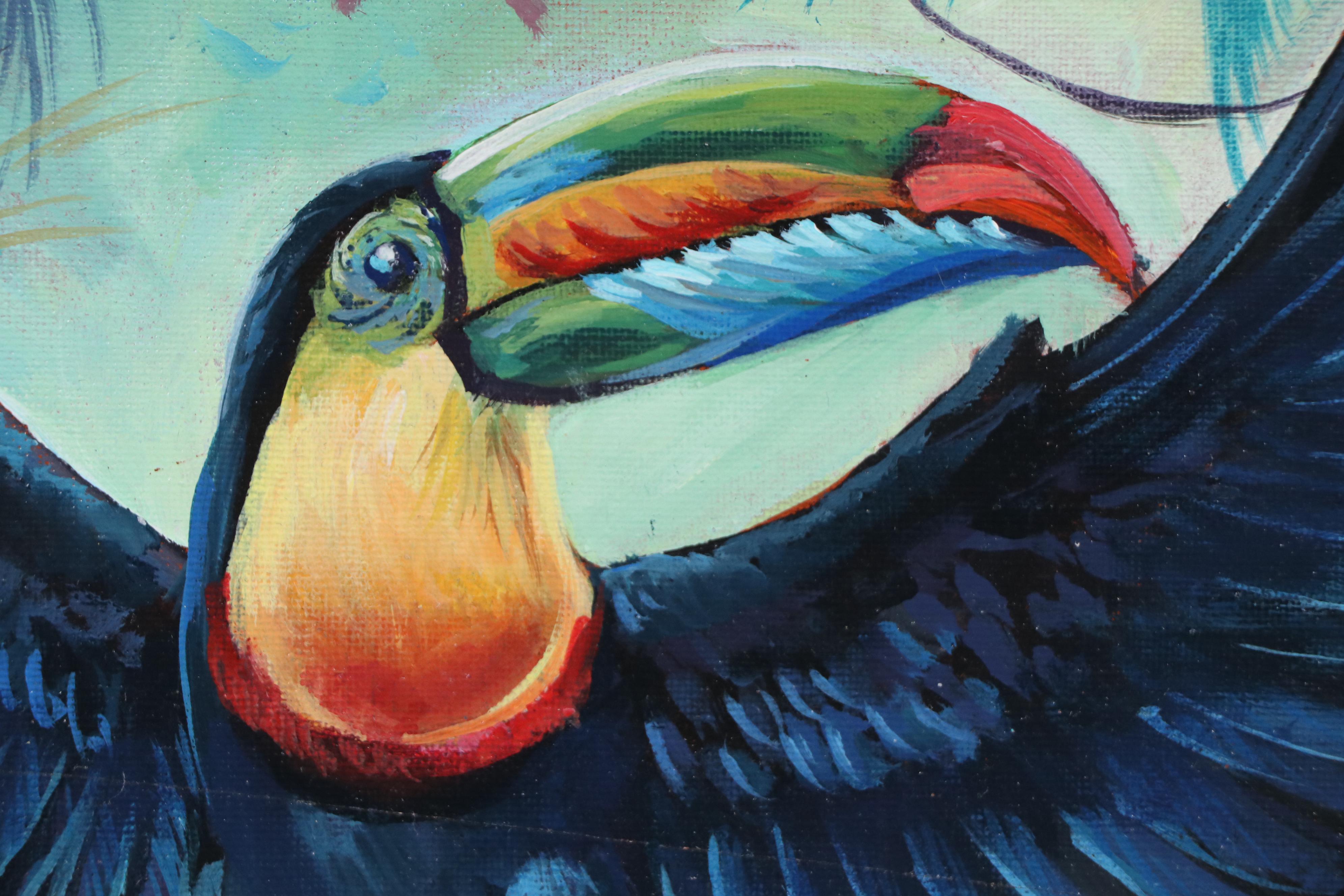 J. Murillo Acrylic Painting of Toucan in Jungle, 21st Century