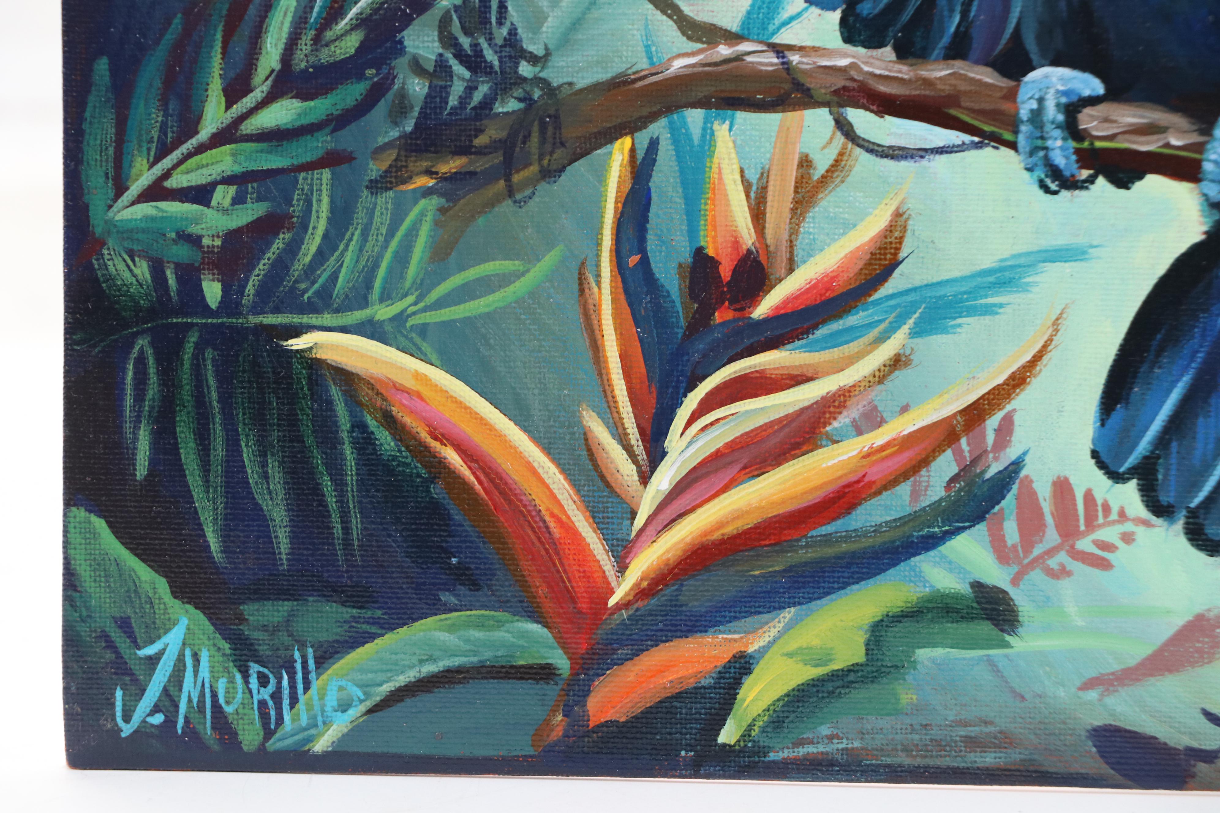 J. Murillo Acrylic Painting of Toucan in Jungle, 21st Century