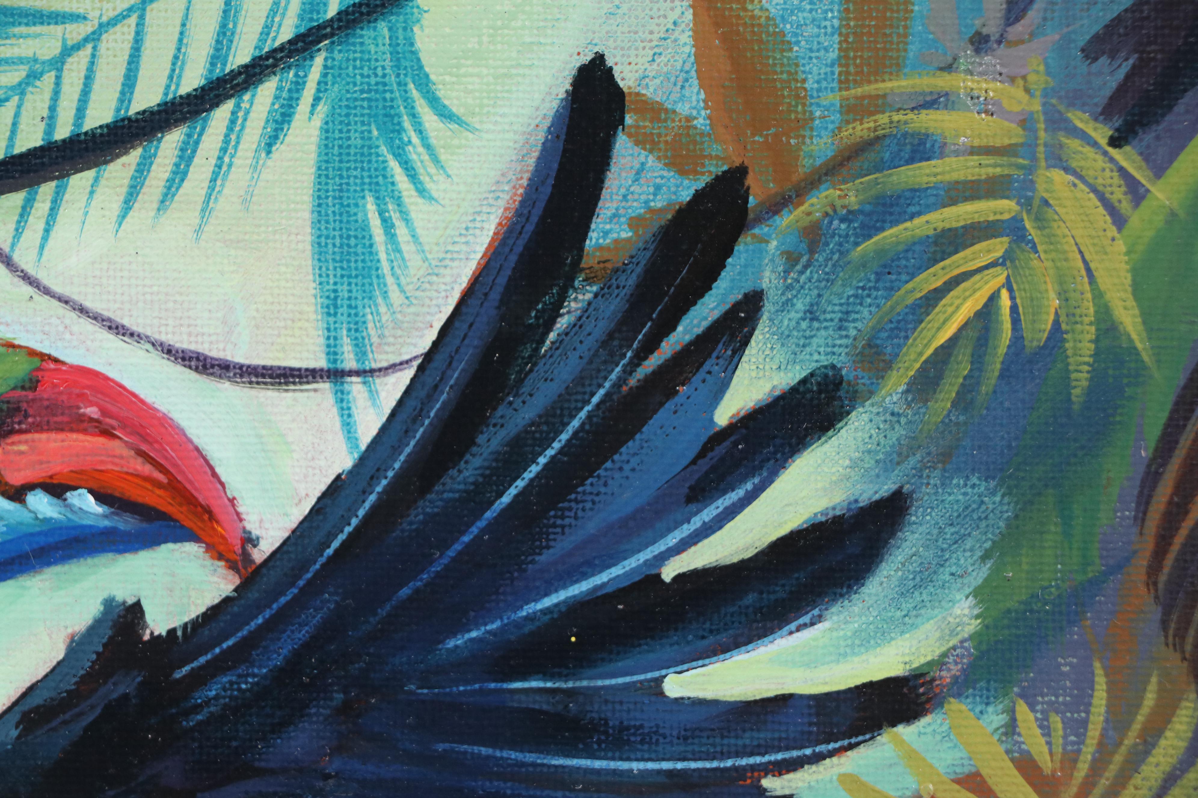 J. Murillo Acrylic Painting of Toucan in Jungle, 21st Century