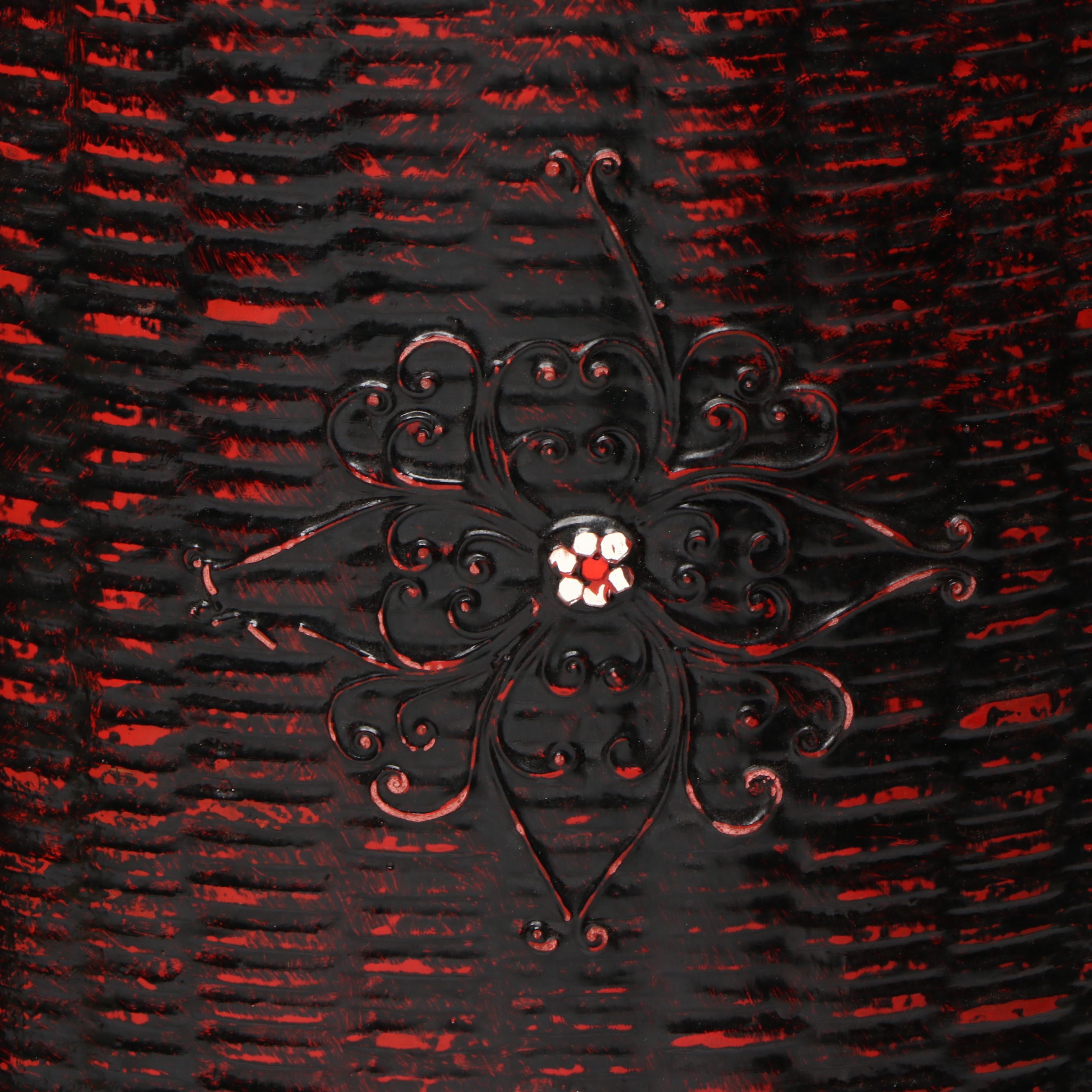 Burmese Karen Peoples Lacquered Bamboo Basketry Vessels with Glass Accents