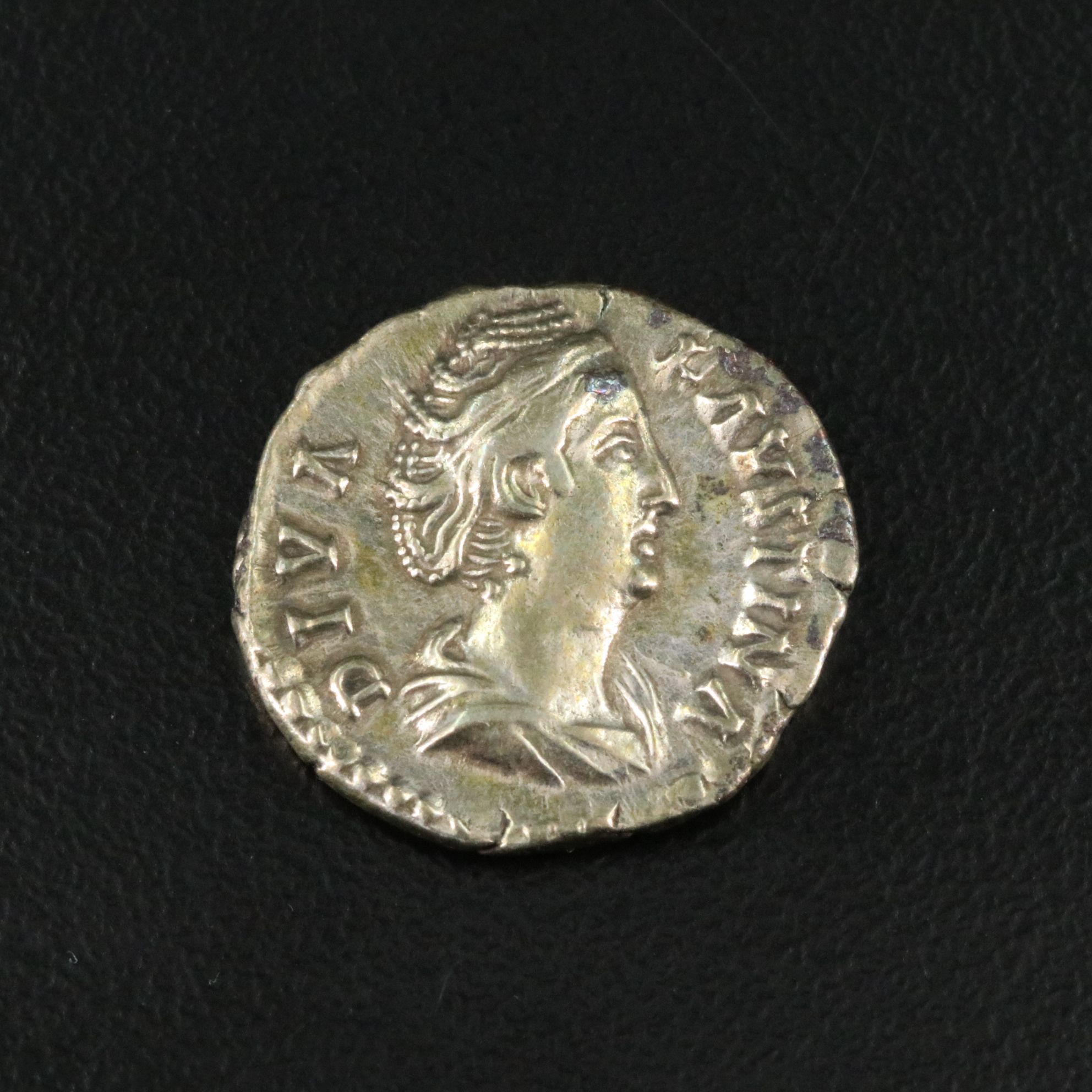Ancient Roman Imperial AR Denarius Coin of Faustina I, ca. 141 A.D.