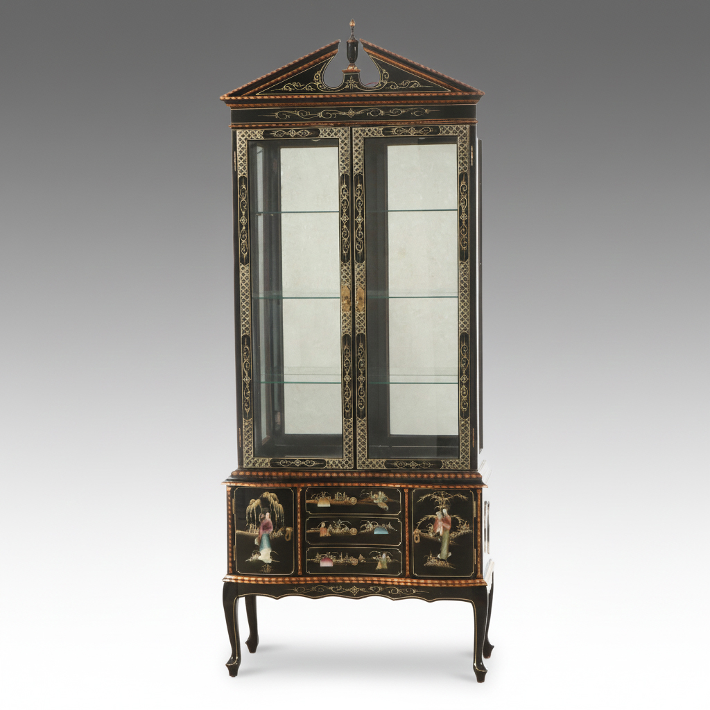 Chinese Gilt and Lacquered Wood China Cabinet, Late 20th Century