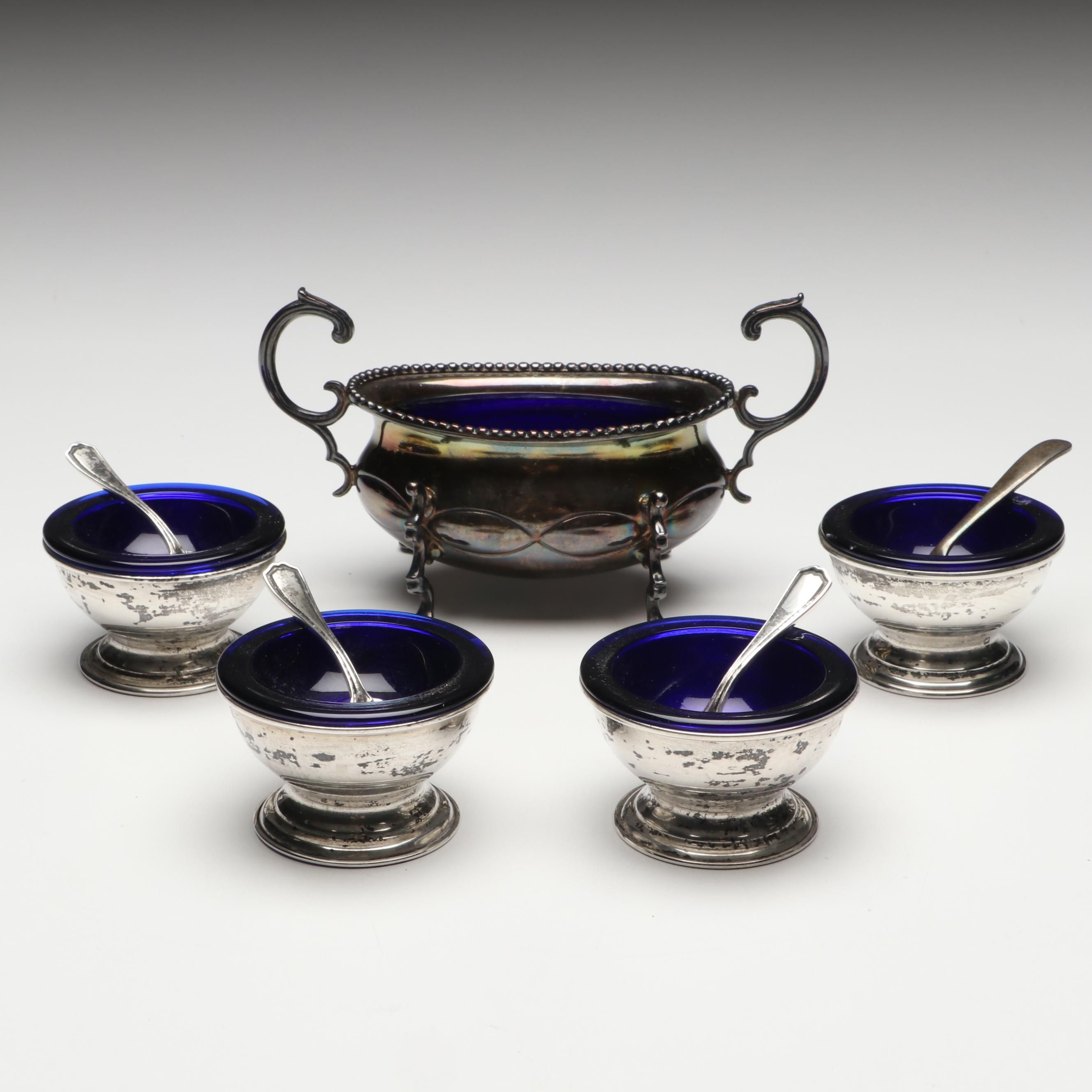 Reed & Barton Sterling Silver Cased Glass Salt Cellars with Other Tableware