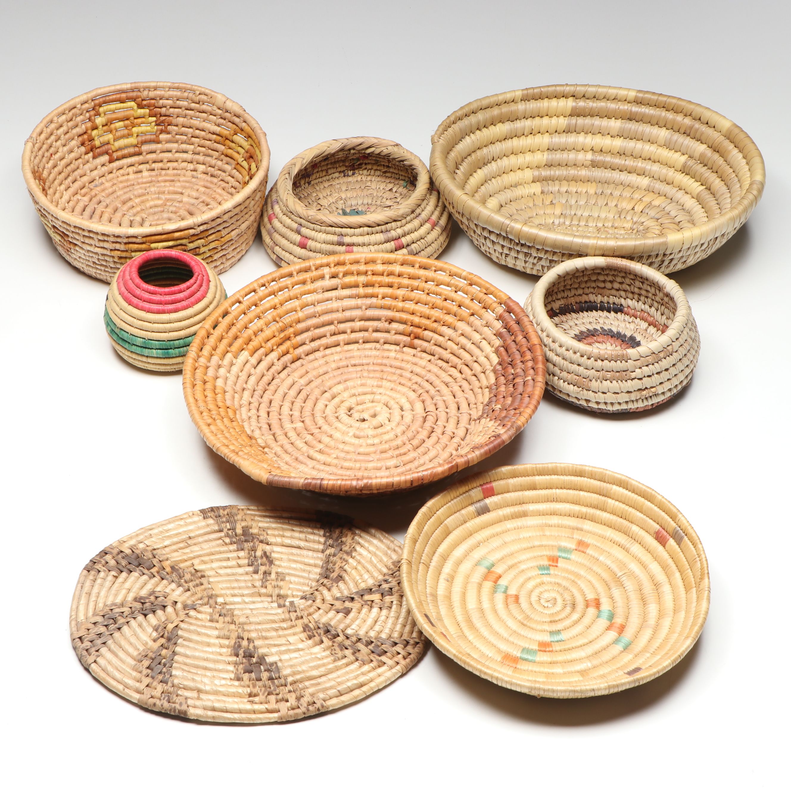 Multicolor Handwoven Baskets and Trivet