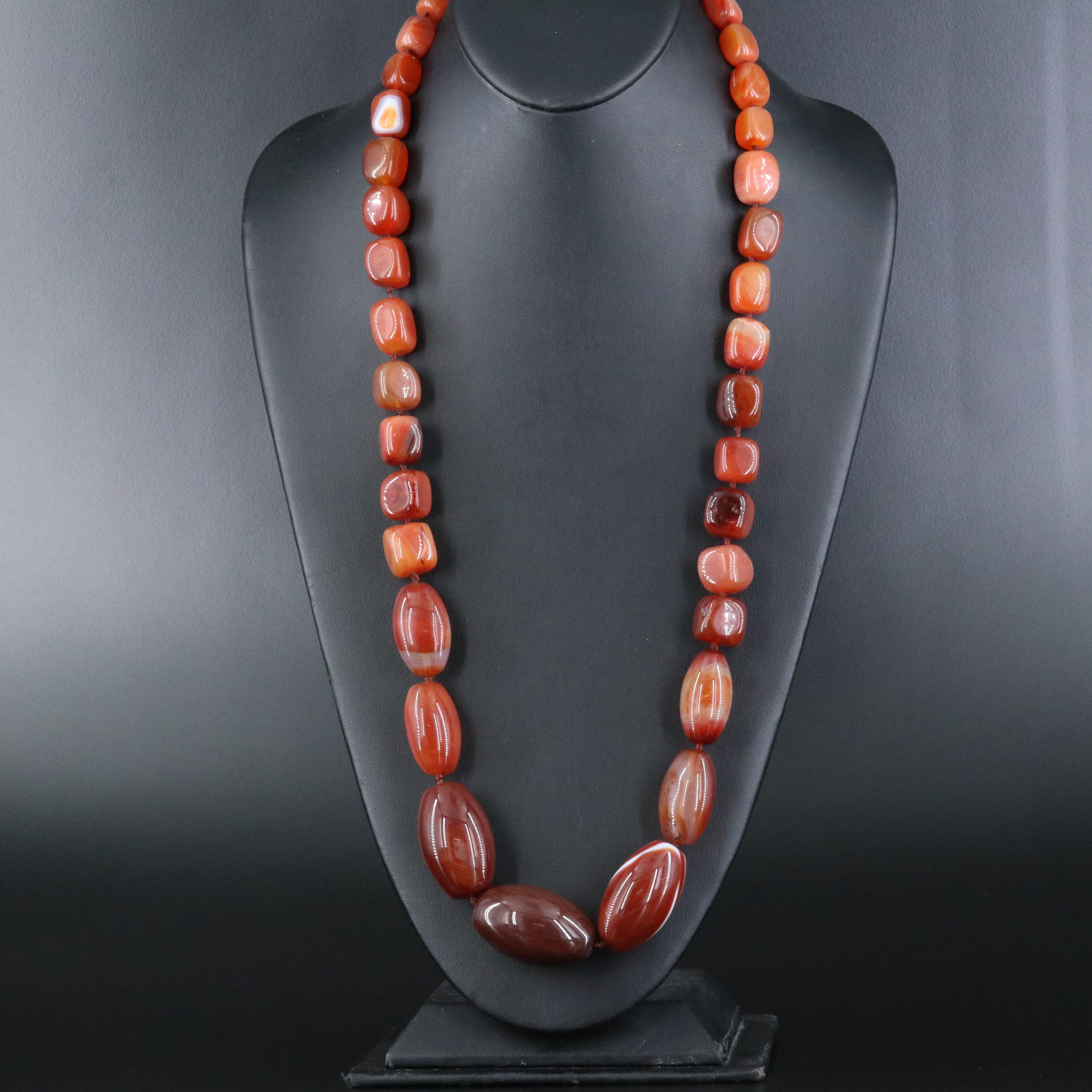 Agate Bead Necklace with Sterling Clasp