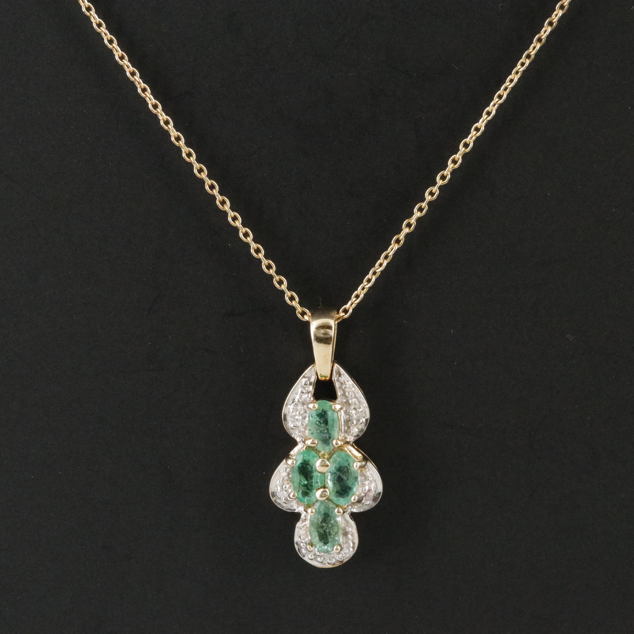 10K Emerald and Diamond Pendant Necklace