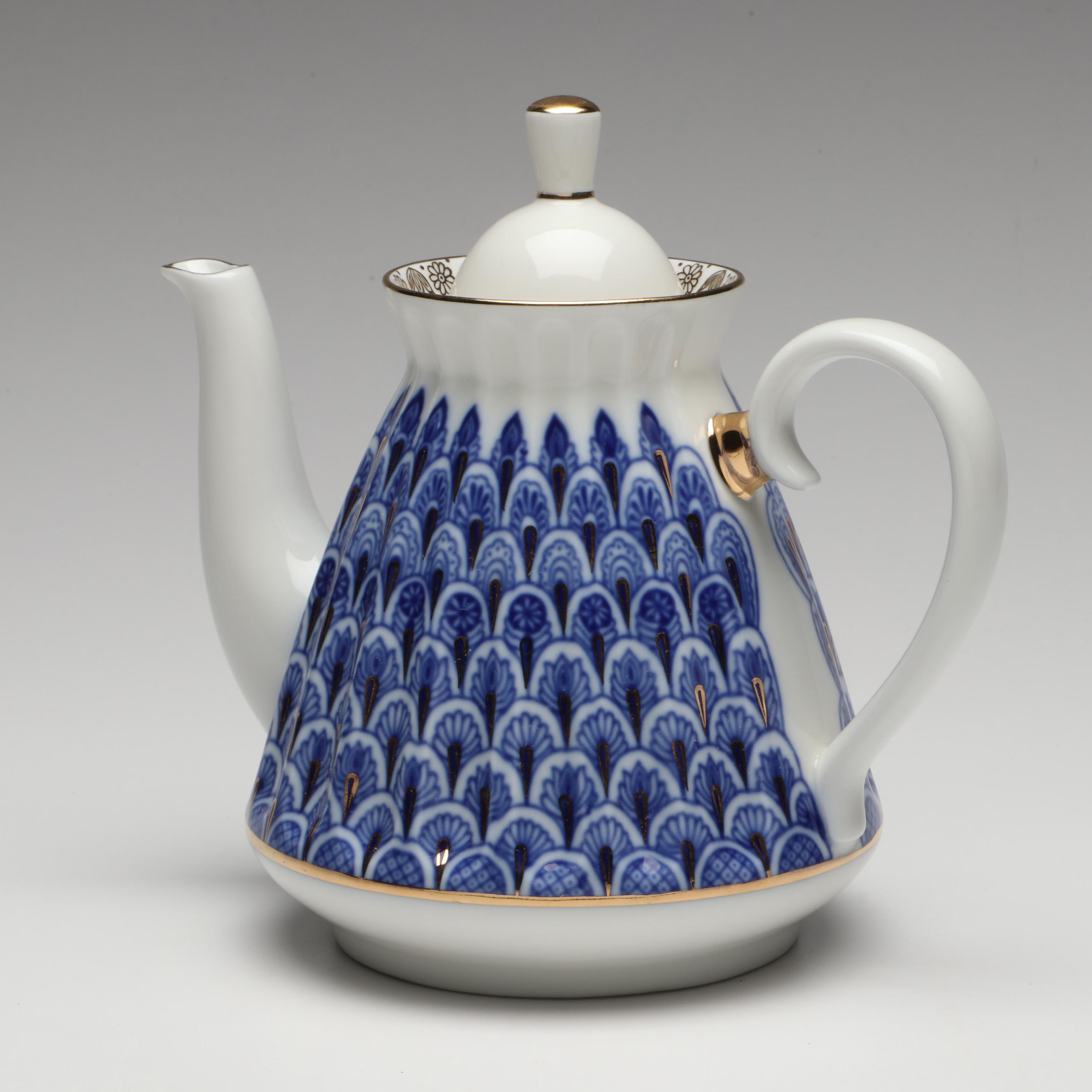 Lomonosov "Cobalt Net" Gold Gilt Porcelain Teaware