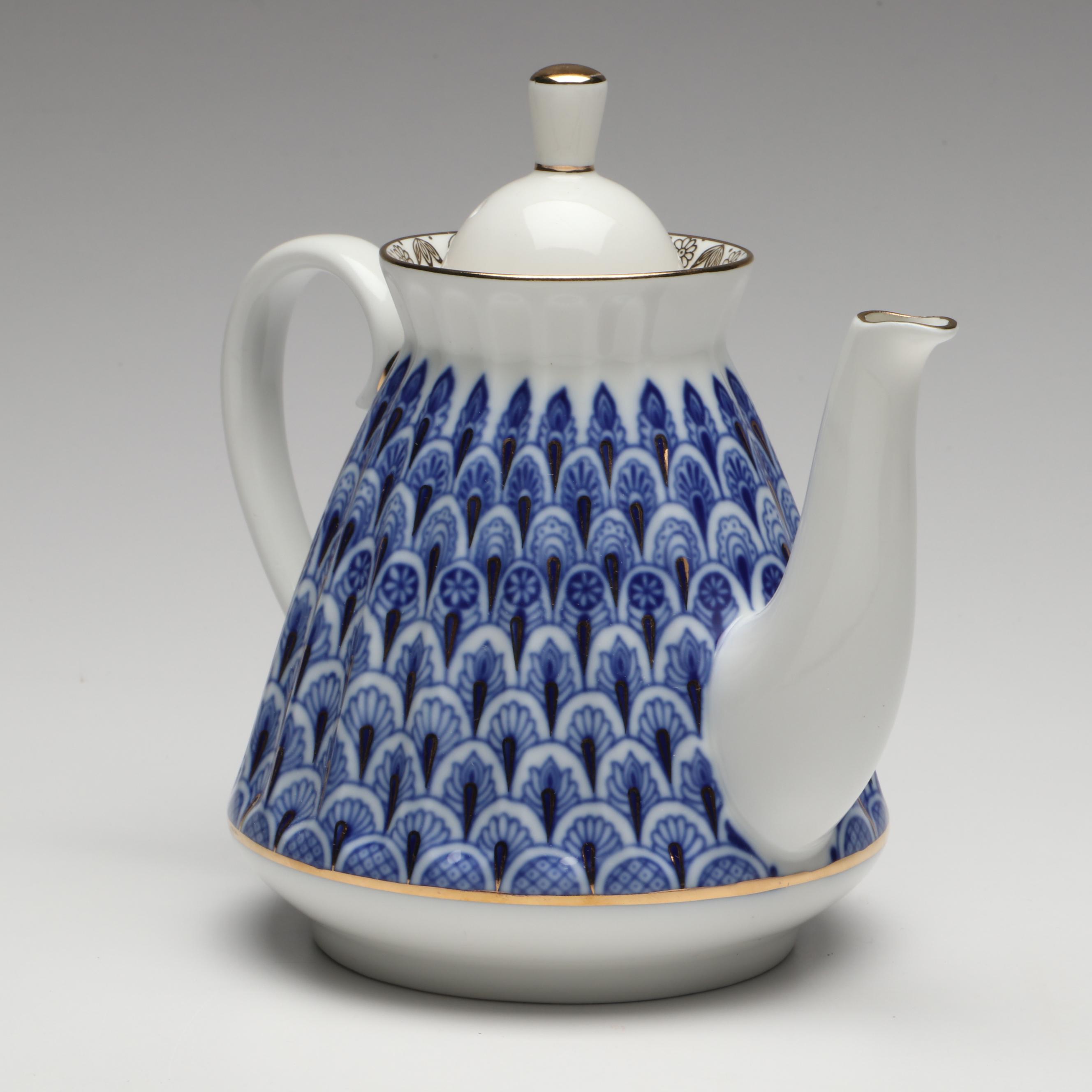 Lomonosov "Cobalt Net" Gold Gilt Porcelain Teaware