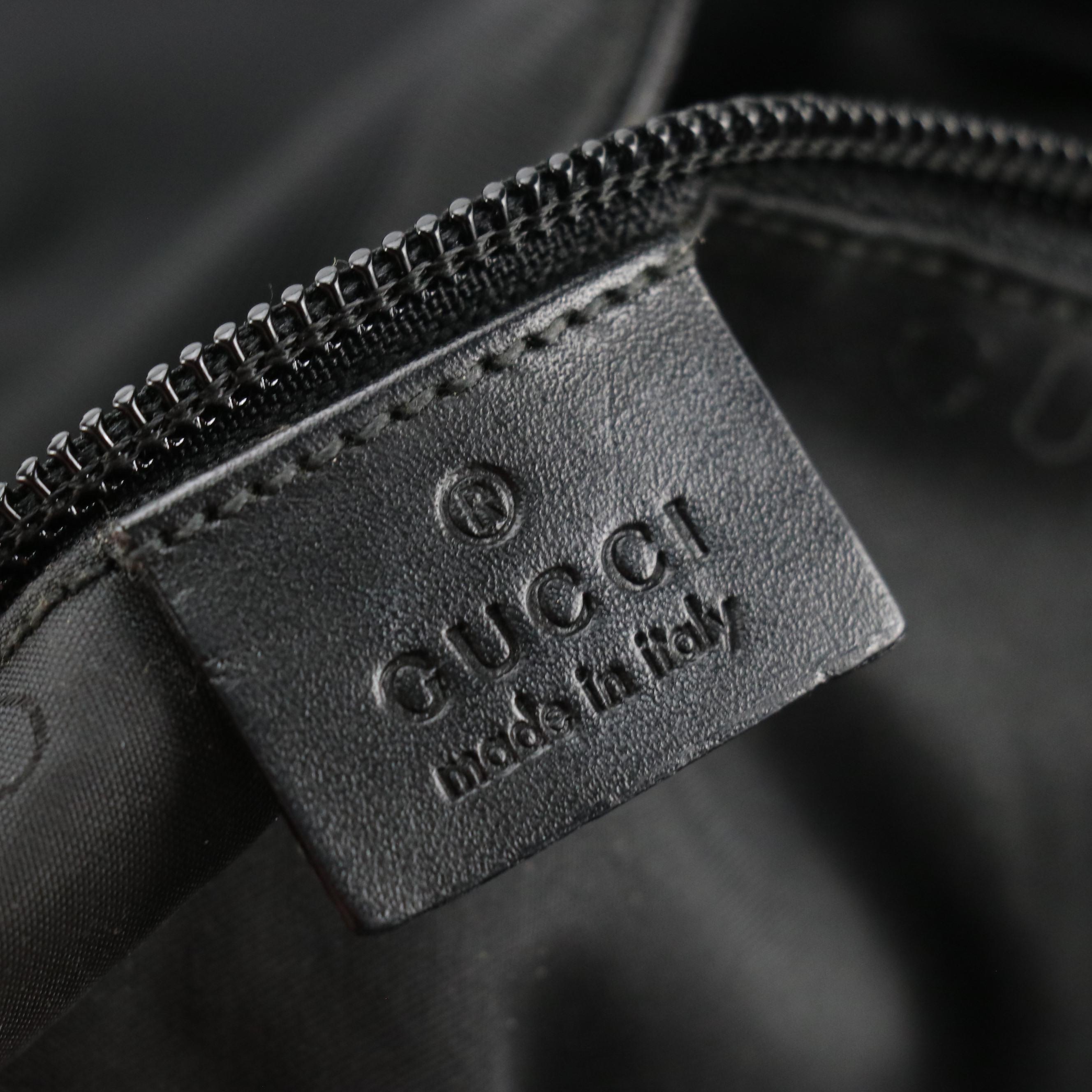 Gucci Side Drawstring Tote in Black Nylon Canvas and Leather