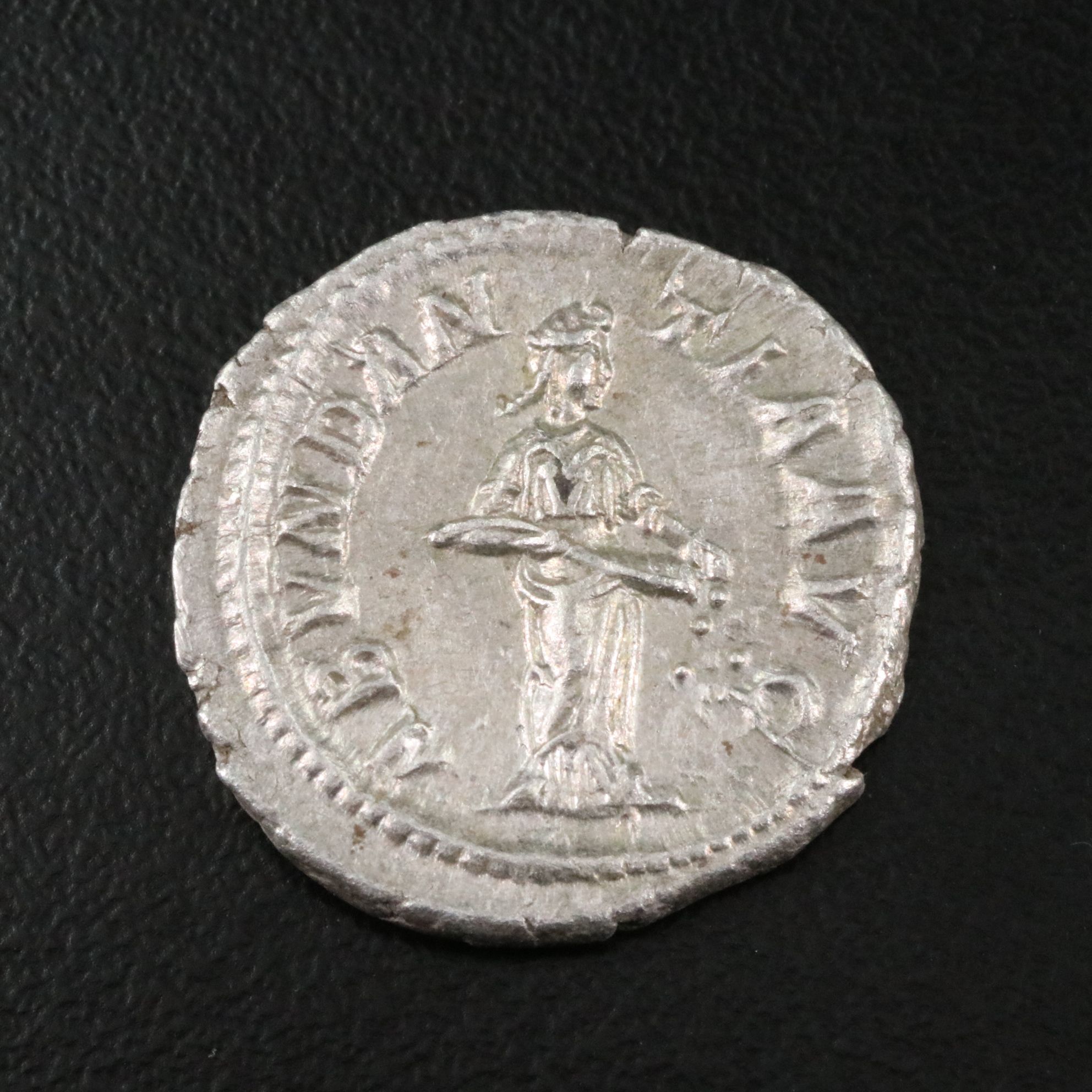 Ancient Roman Imperial AR Denarius Coin of Severus Alexander, ca. 228 A.D.