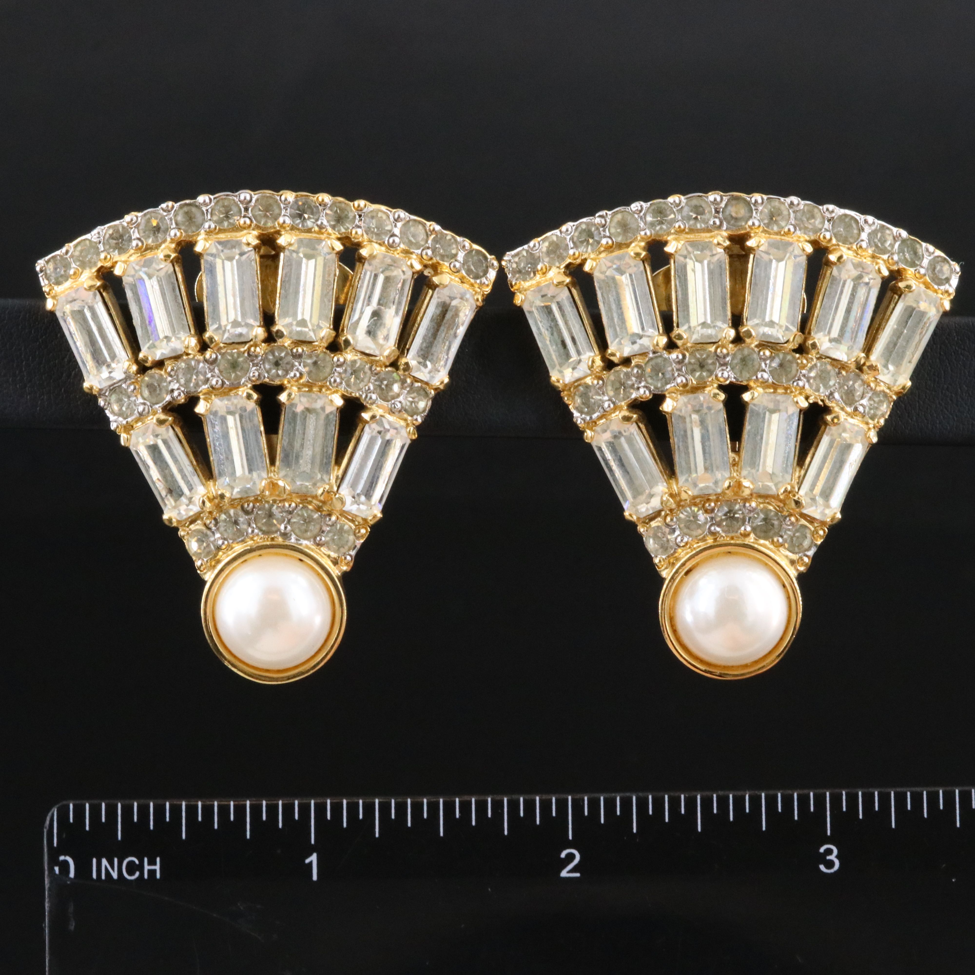 Valentino Faux Pearl and Crystal Fan Clip Earrings