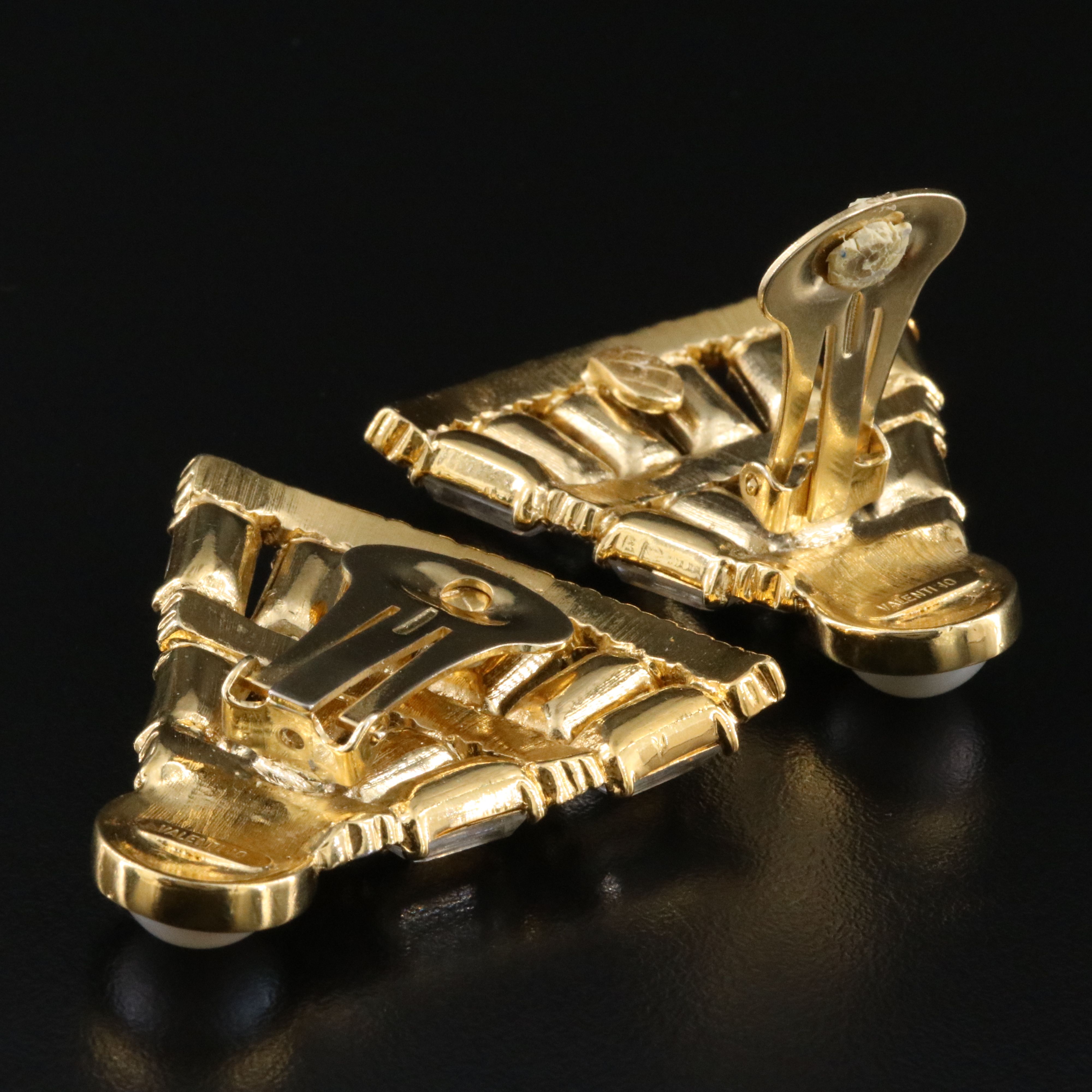 Valentino Faux Pearl and Crystal Fan Clip Earrings