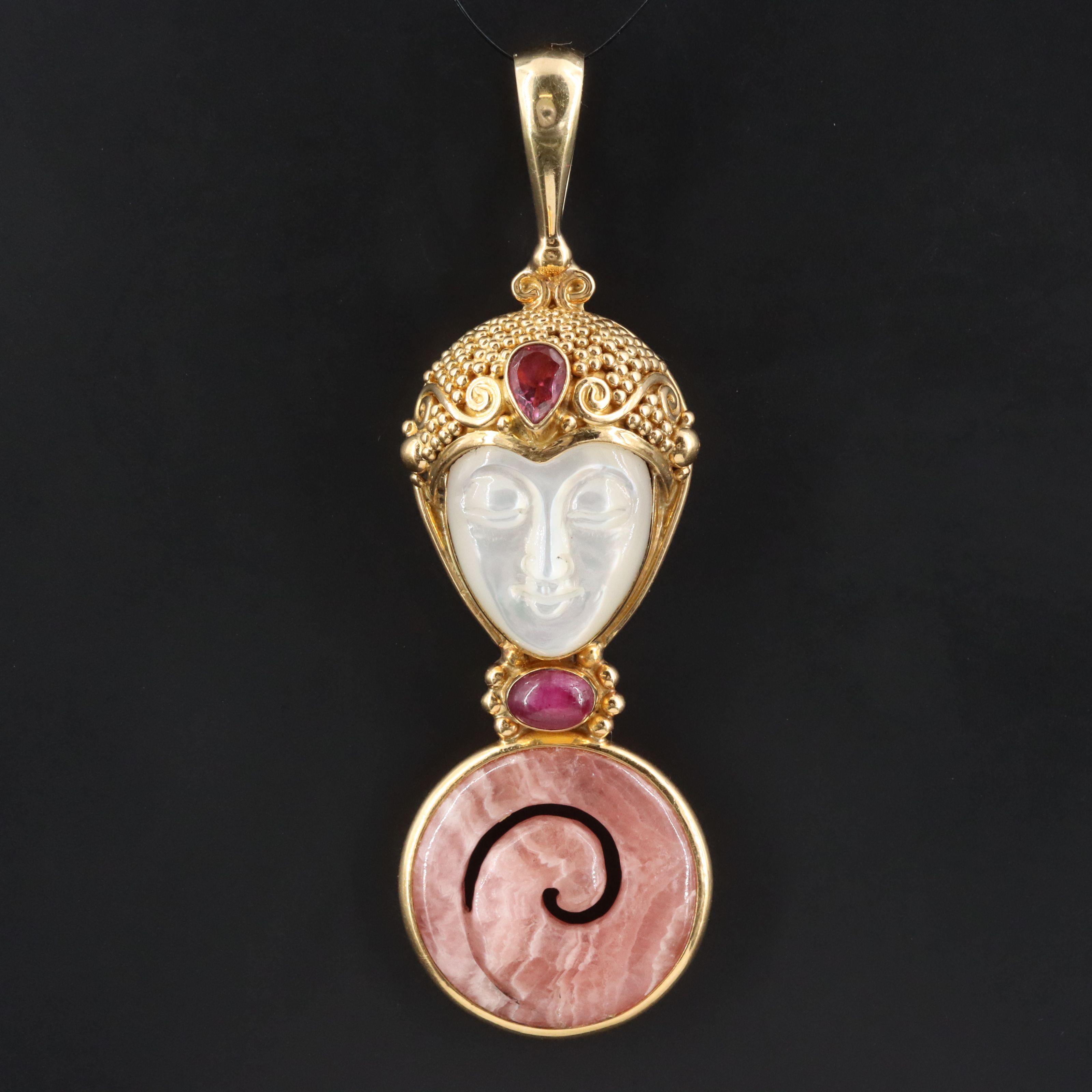 Sajen 18K Mother-of-Pearl, Rhodochrosite and Gemstone Pendant