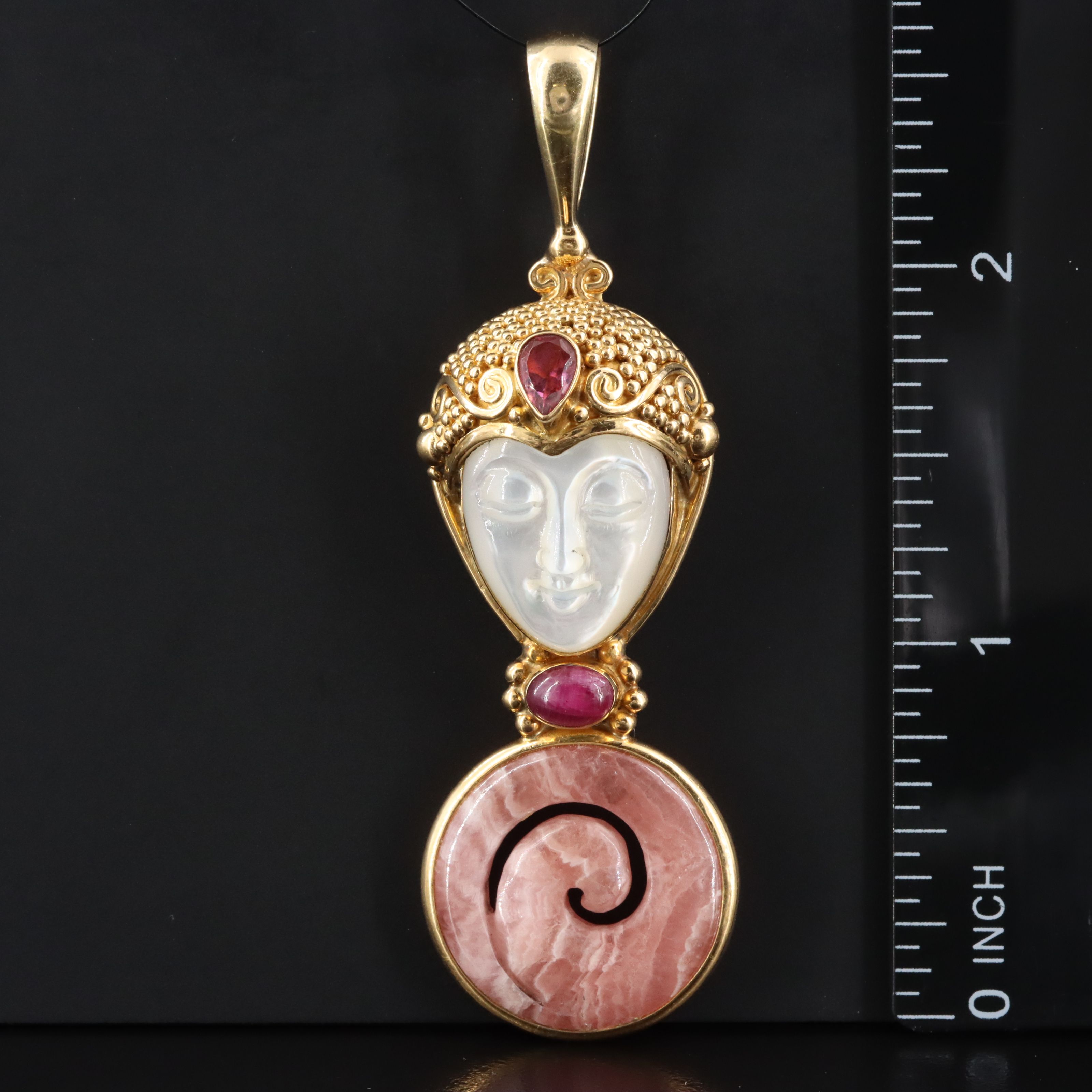 Sajen 18K Mother-of-Pearl, Rhodochrosite and Gemstone Pendant