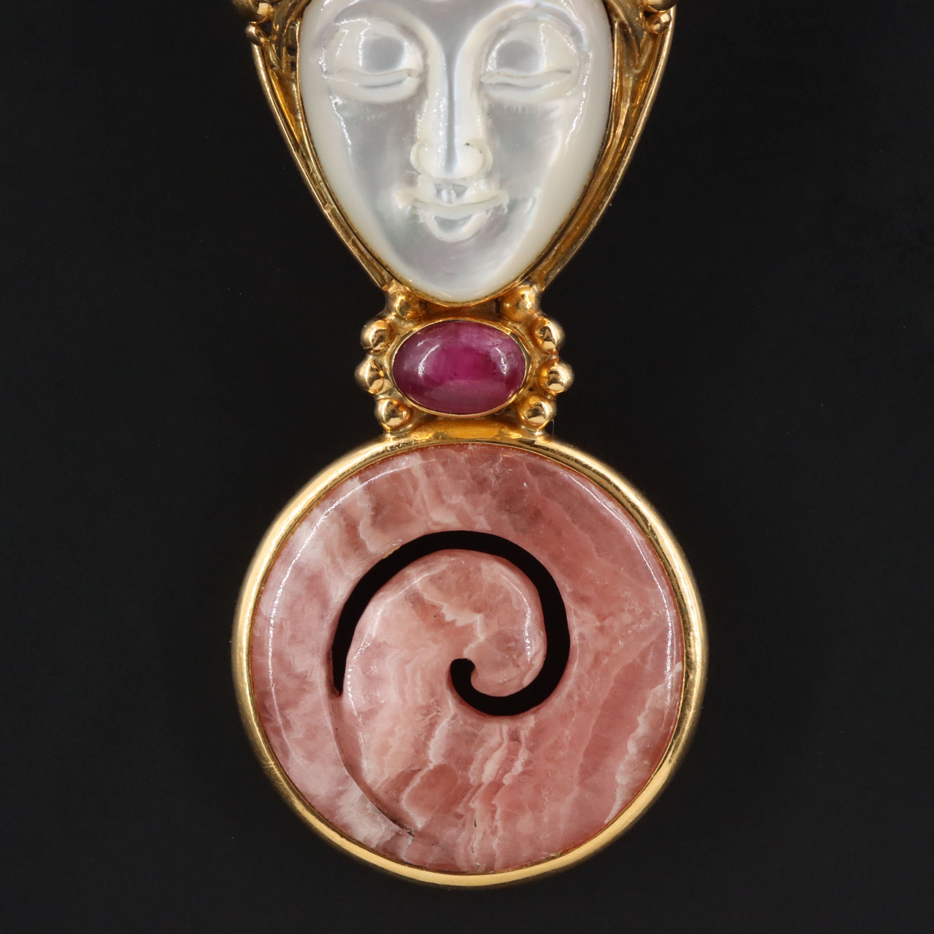Sajen 18K Mother-of-Pearl, Rhodochrosite and Gemstone Pendant