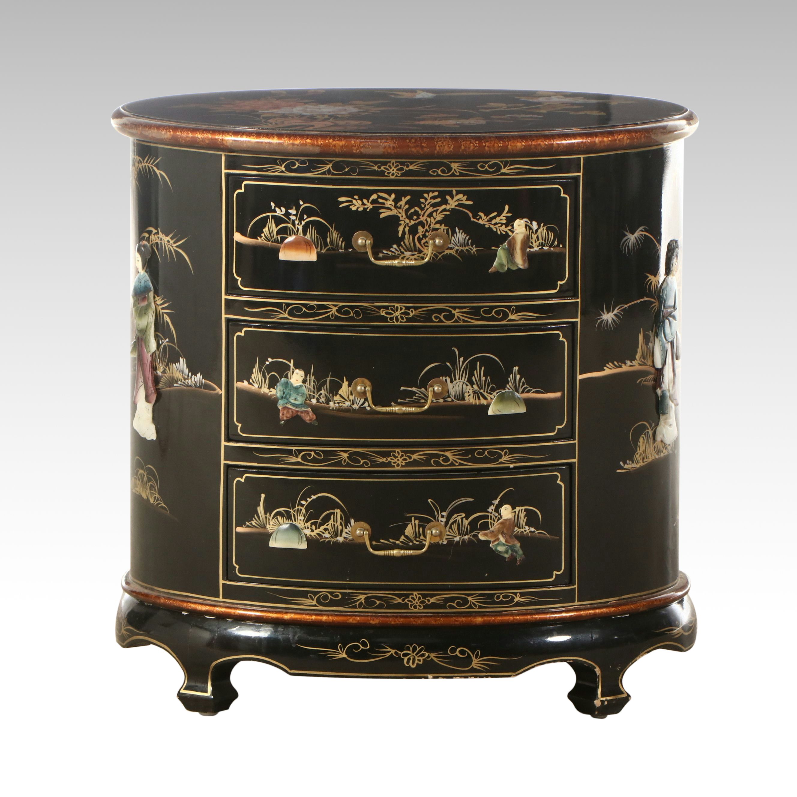 Chinese Gilt and Lacquered Wood Three-Drawer Chest, Late 20th Century