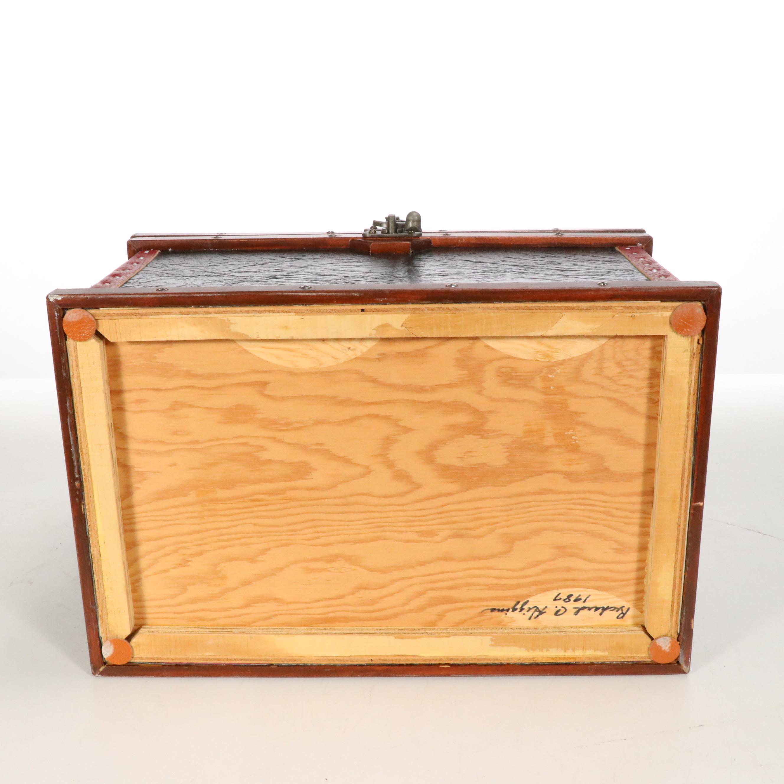 Richard C. Higgins Victorian Style Dome Top Trunk Shaped Box, 1987