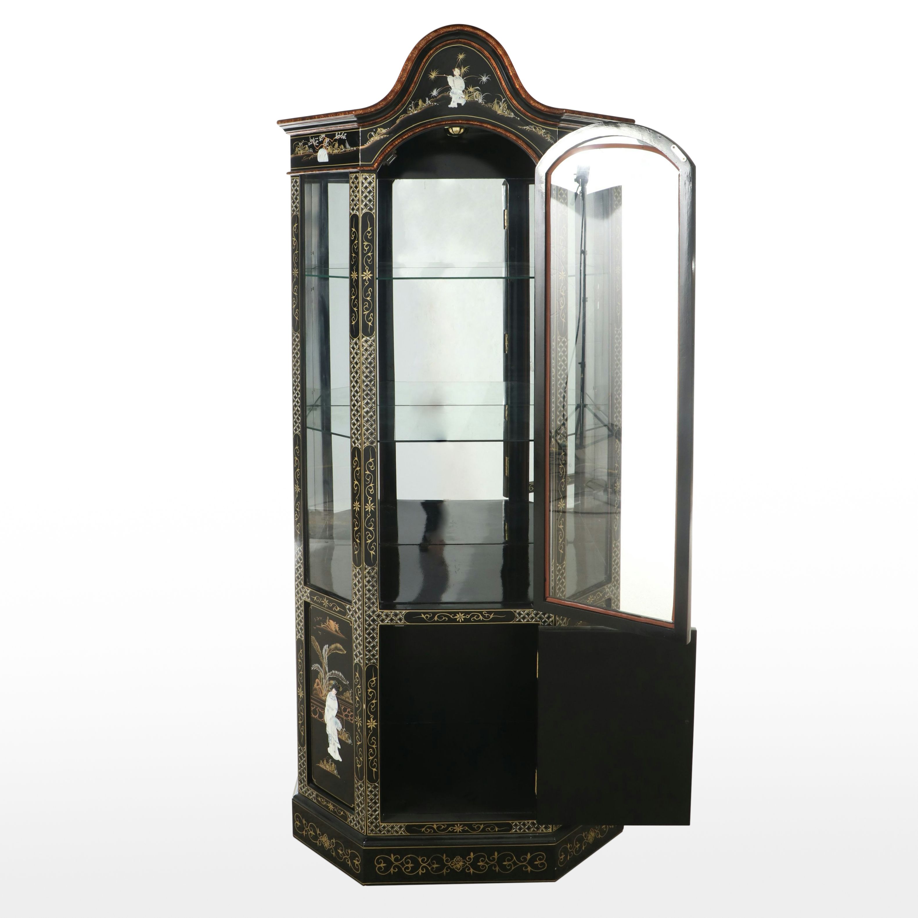 Chinese Gilt and Lacquered Wood Curio Cabinet, Late 20th Century