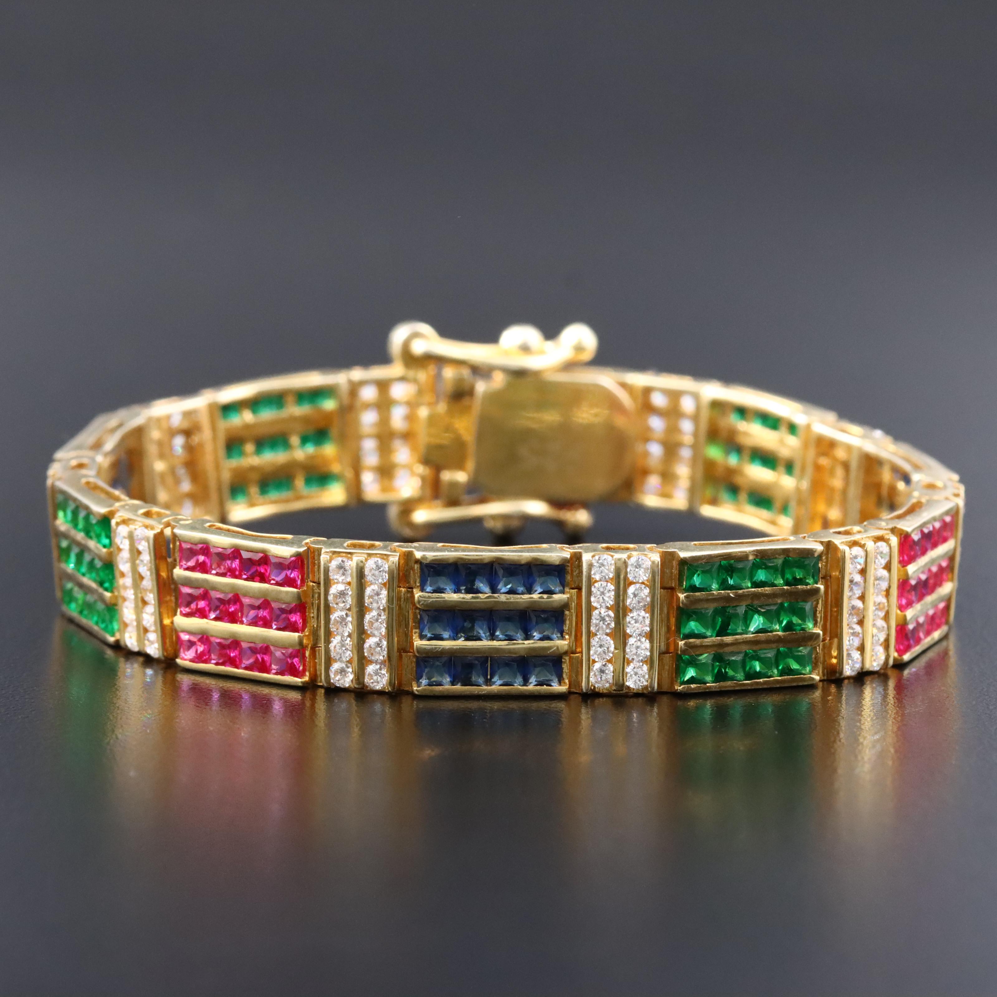 Sterling Sapphire, Emerald, and Ruby Bracelet