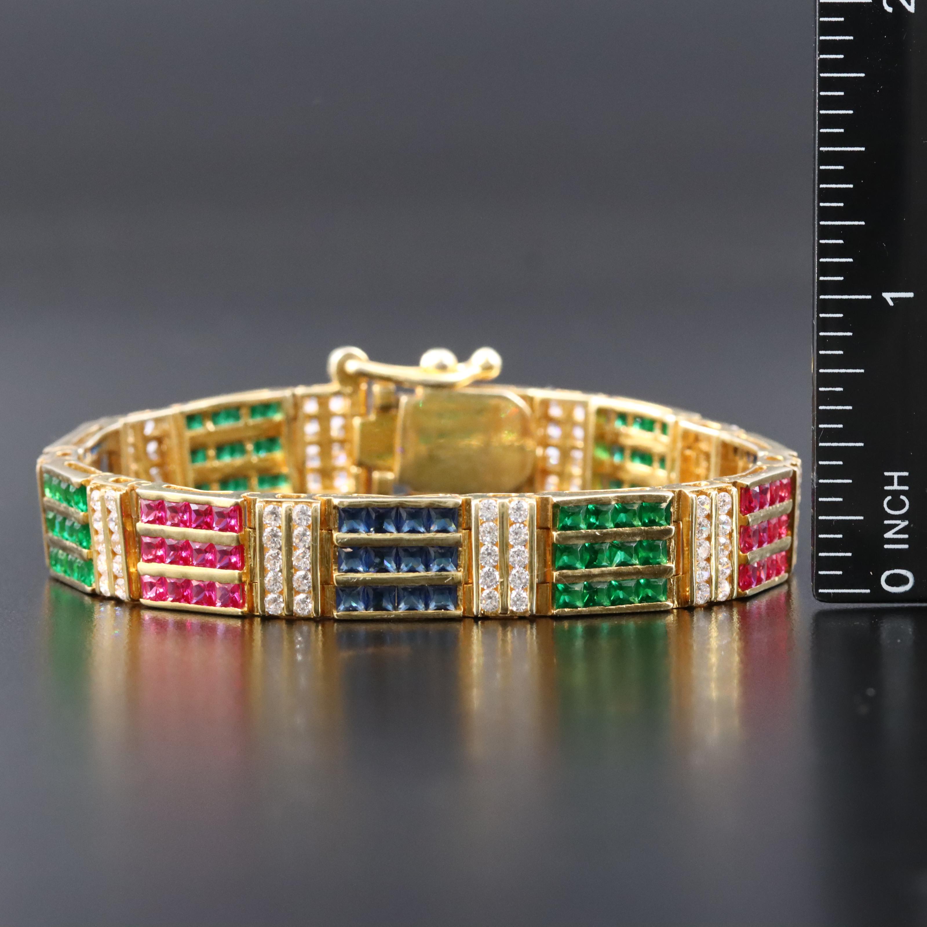 Sterling Sapphire, Emerald, and Ruby Bracelet