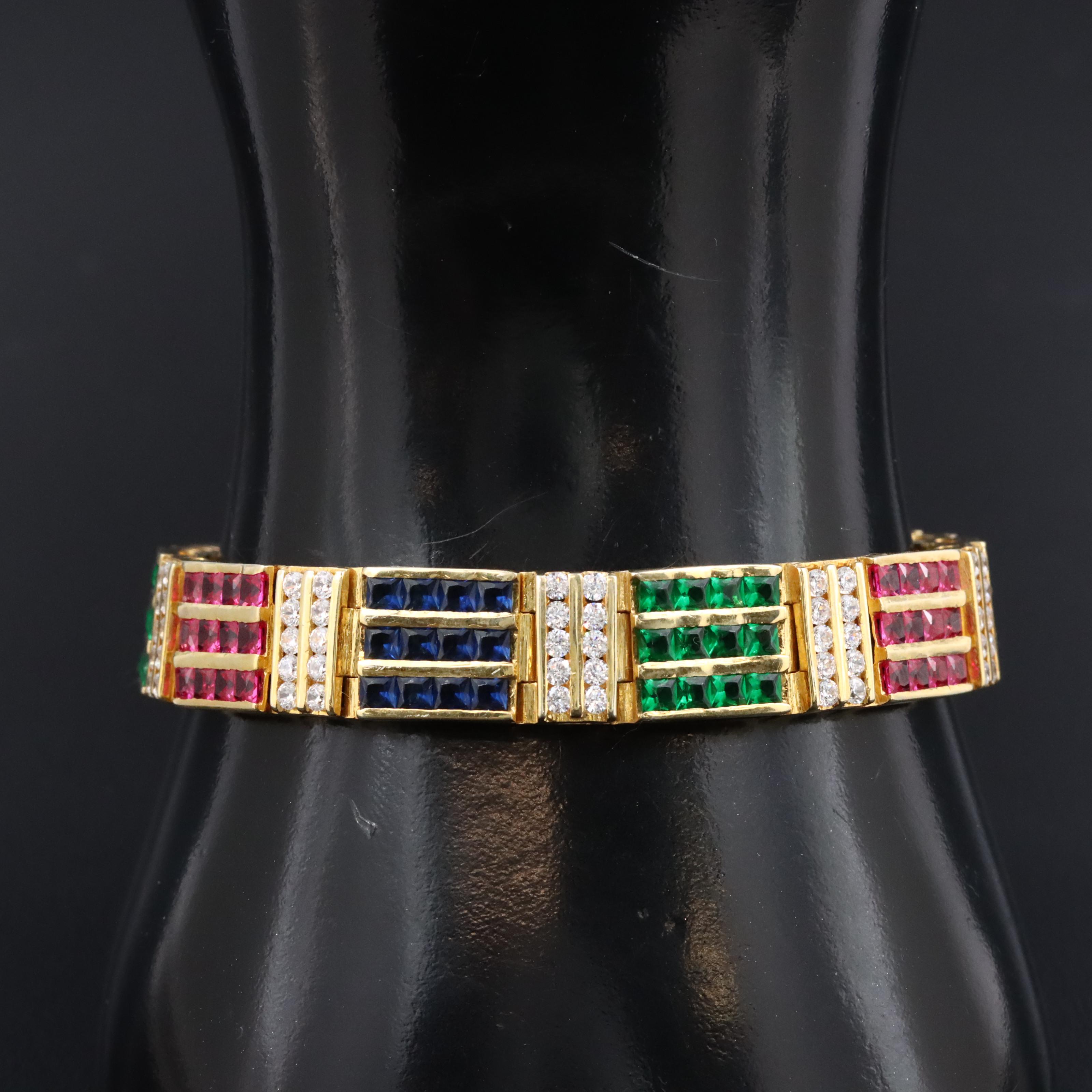 Sterling Sapphire, Emerald, and Ruby Bracelet