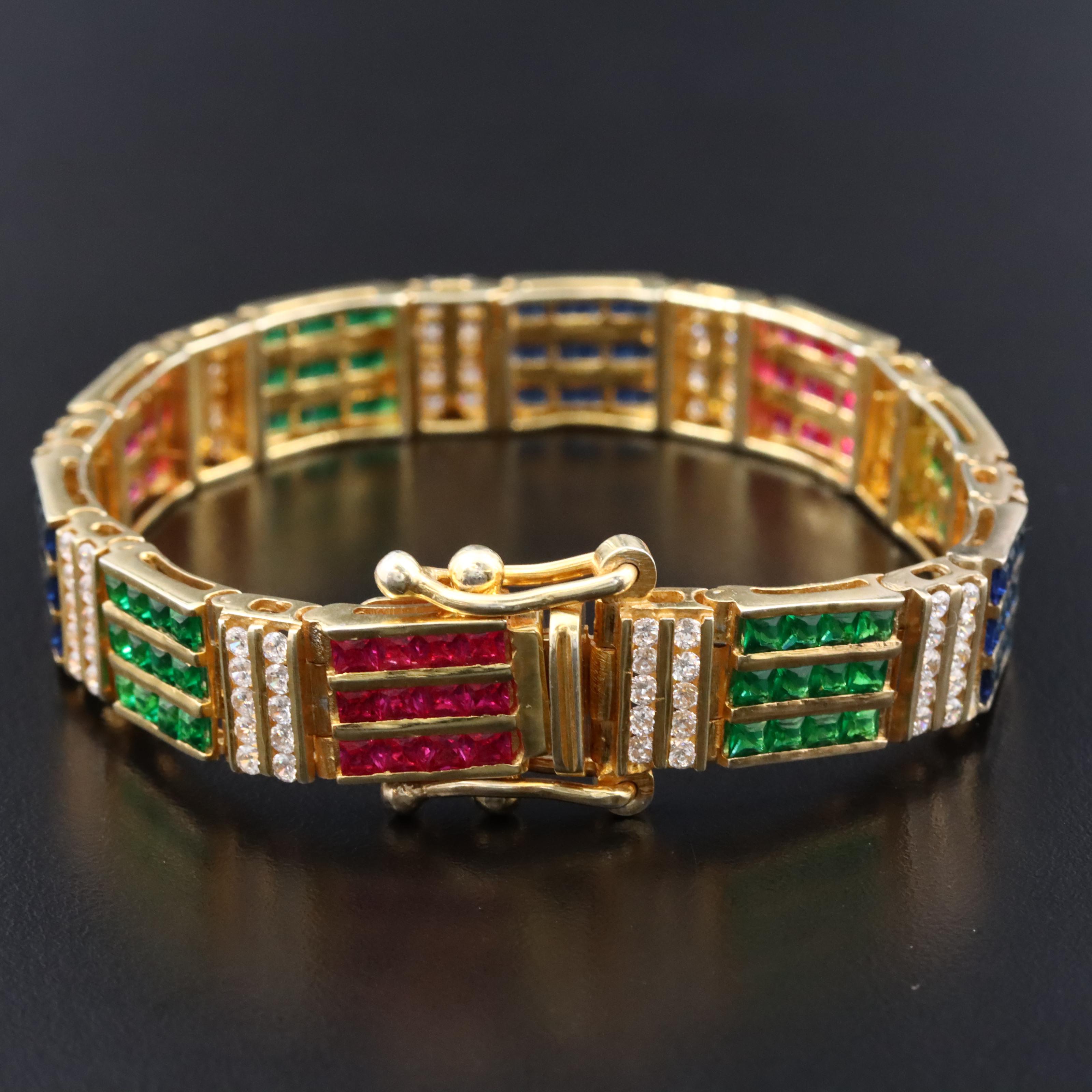 Sterling Sapphire, Emerald, and Ruby Bracelet